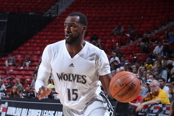 LAS VEGAS, NV - JULY 12: Shabazz Muhammad #15 of the Minnesota Timberwolves drives to the basket against the Dallas Mavericks at the Samsung NBA Summer League 2014  on July 12, 2014 at the Thomas & Mack Center in Las Vegas, Nevada. NOTE TO USER: User expr