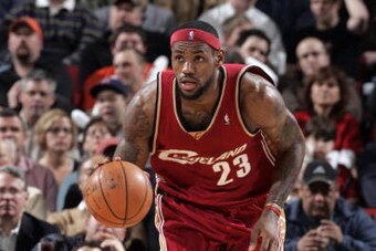 PORTLAND, OR - JANUARY 30:  LeBron James #23 of the Cleveland Cavaliers moves the ball up court during the game against the Portland Trail Blazers at The Rose Garden on January 30, 2008 in Portland, Oregon.  The Cavs won 84-83.  NOTE TO USER: User express
