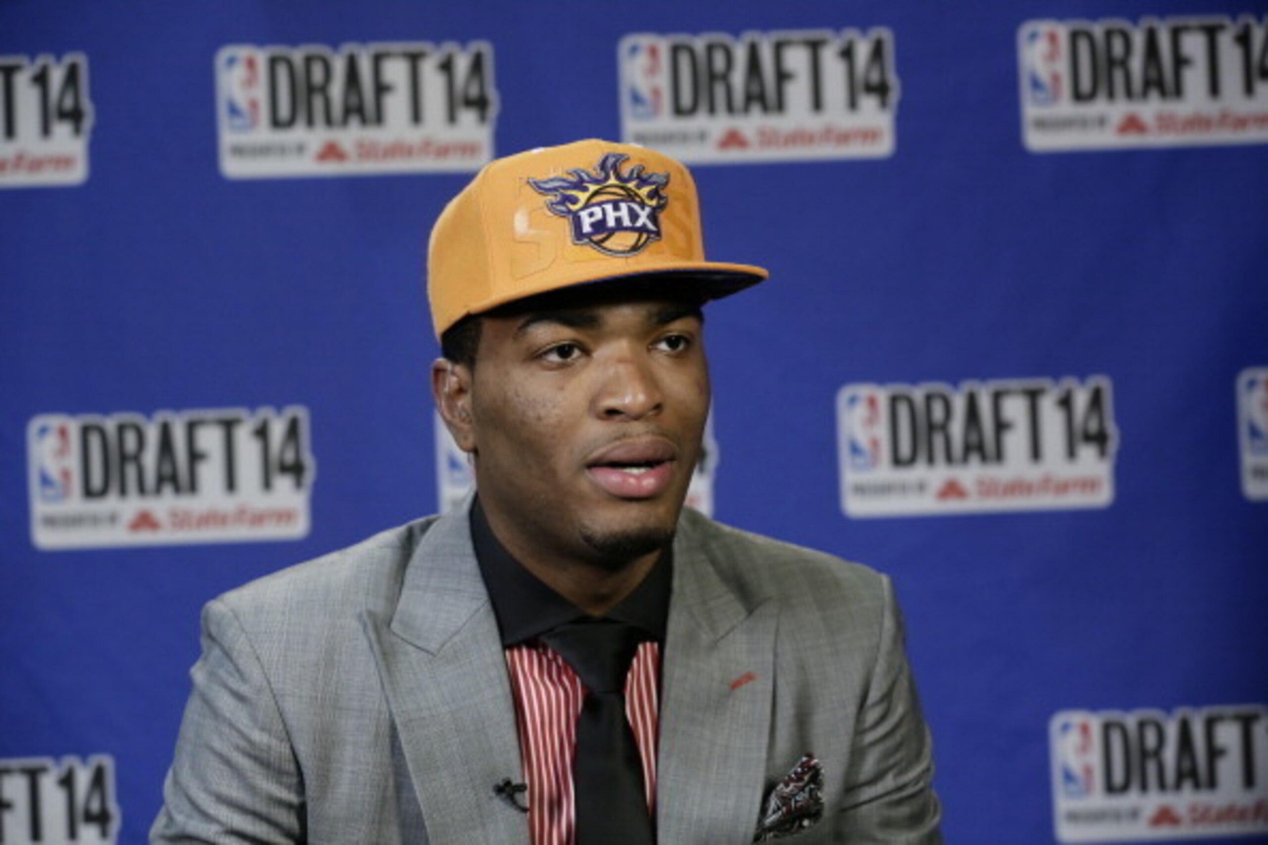 BROOKLYN - JUNE 26: TJ Warren of the Phoenix Suns, the Number 14th pick in the 2014 NBA Draft speaks with the media on June 26, 2014 at the Barclays Center in Brooklyn New York. NOTE TO USER: User expressly acknowledges and agrees that, by downloading and