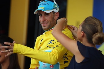 RISOUL, FRANCE - JULY 19:  Vincenzo Nibali of Italy and the Astana ProTeam retains his race leader's yellow jersey after the fourteenth stage of the 2014 Tour de France, a 177km stage between Grenoble and Risoul, on July 19, 2014 in Risoul, France.  (Phot