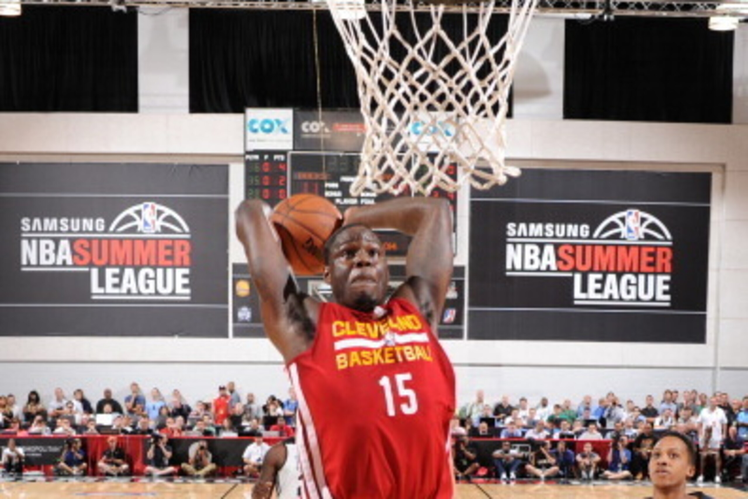 AS VEGAS, NV - JULY 11: Anthony Bennett #15 of the Cleveland Cavaliers dunks the ball against the Milwaukee Buckson July 11, 2014 at Cox Pavilion in Las Vegas, Nevada. NOTE TO USER: User expressly acknowledges and agrees that, by downloading and or using 