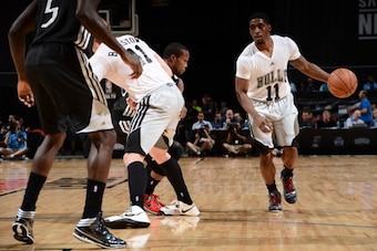 LAS VEGAS, NV - JULY 19: Lazeric Jones #11 of the Chicago Bulls dribbles up the court against the Sacramento Kings during the Samsung NBA Summer League 2014 on July 19, 2014 at the Cox Pavilion in Las Vegas, Nevada. NOTE TO USER: User expressly acknowledg