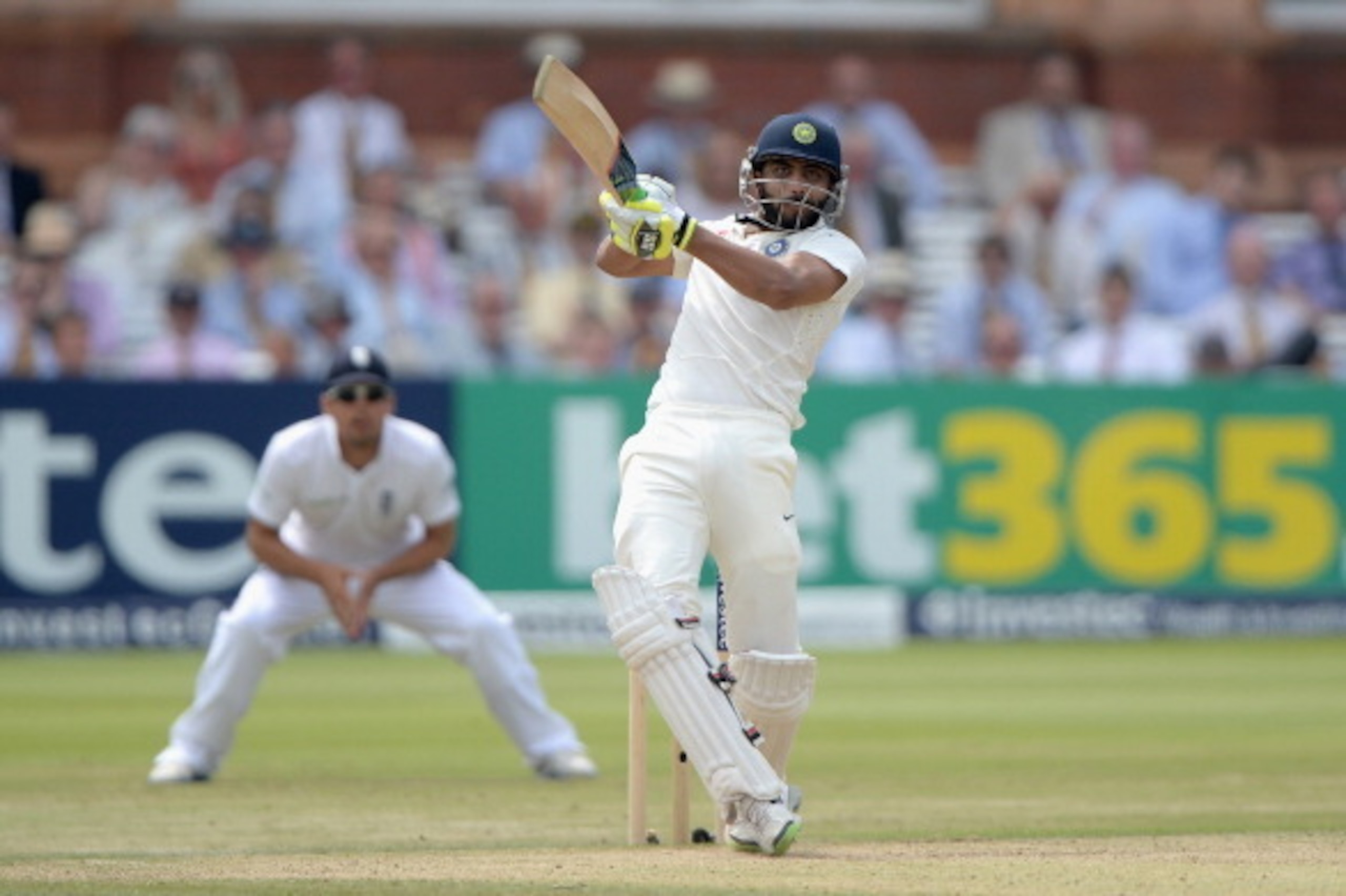 LONDON, ENGLAND - JULY 20:  Ravindra Jadeja of India bats during day four of 2nd Investec Test match between England and India at Lord's Cricket Ground on July 20, 2014 in London, United Kingdom.  (Photo by Gareth Copley/Getty Images)