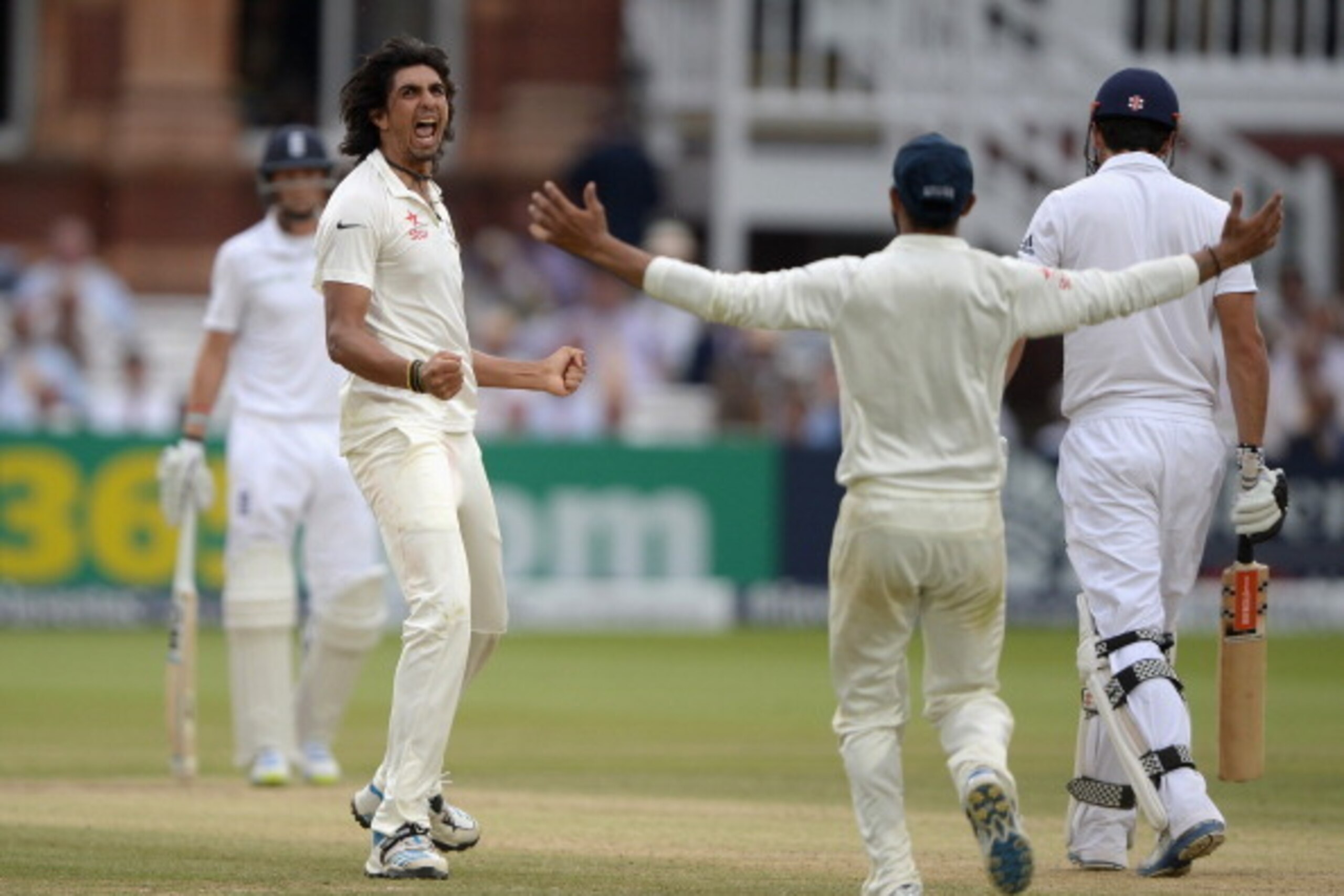 LONDON, ENGLAND - JULY 20:  Ishant Sharma of India celebrates dismissing England captain Alastair Cook during day four of 2nd Investec Test match between England and India at Lord's Cricket Ground on July 20, 2014 in London, United Kingdom.  (Photo by Gar