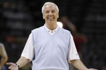 Mar 20, 2014; San Antonio, TX, USA; North Carolina Tar Heels head coach Roy Williams smiles during practice before the second round of the 2014 NCAA Tournament at AT&T Center. Mandatory Credit: Soobum Im-USA TODAY Sports