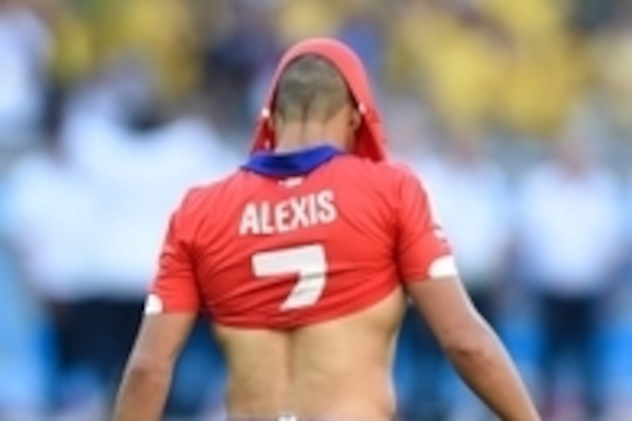 June 28, 2014; Belo Horizonte, BRAZIL; Chile player Alexis Sanchez reacts after failing to convert a penalty kick against Brazil during the round of sixteen match in the 2014 World Cup at Estadio Mineirao.  Mandatory Credit: Tim Groothuis/Witters Sport vi