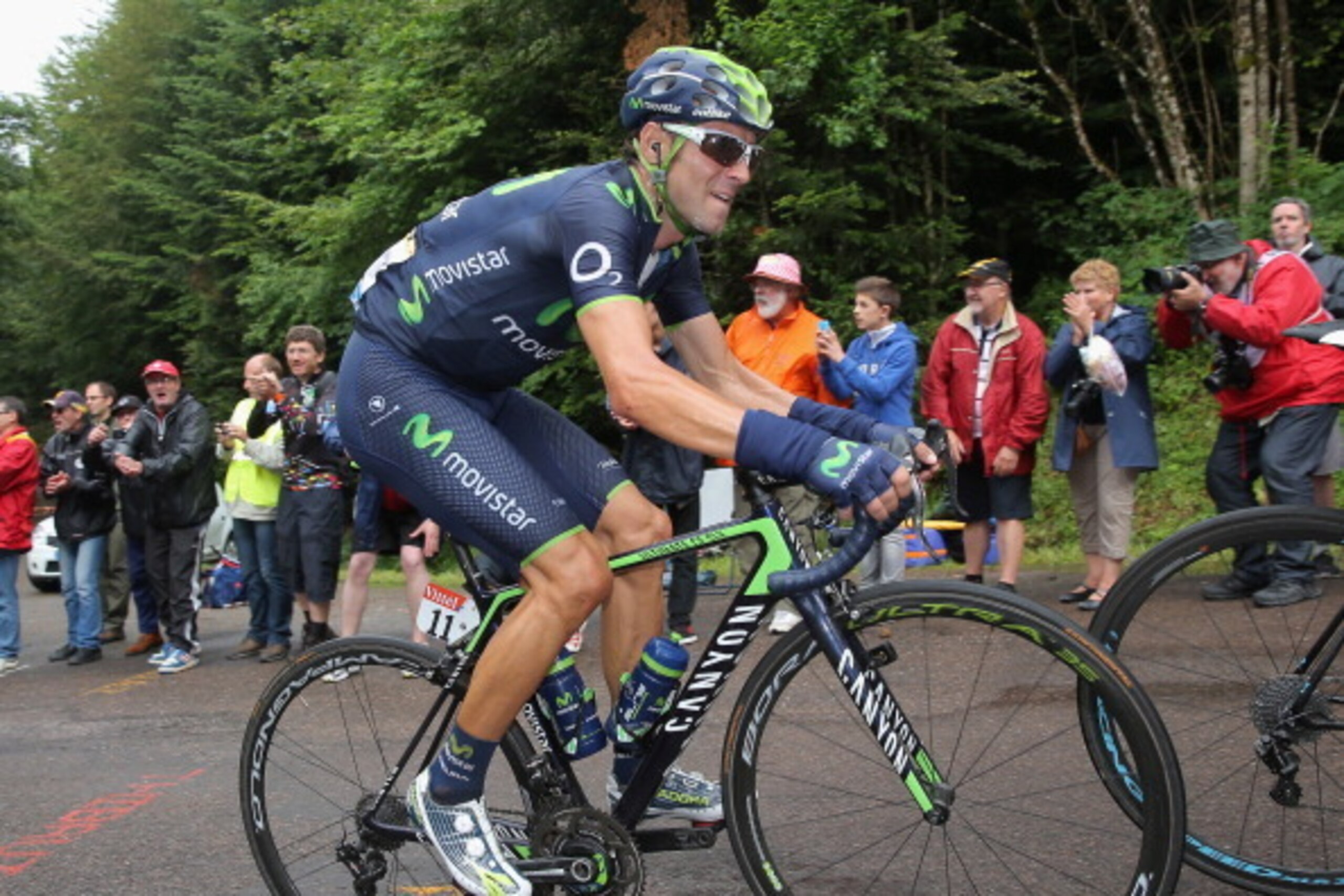 LA PLANCHE DES BELLES FILLES, FRANCE - JULY 14:  Alejandro Valverde Belmonte of Spain and the Movistar Team maks the climb of the Col des Chevreres during stage ten as he moved into third place overall in the 2014 Le Tour de France from Mulhouse to La Pla