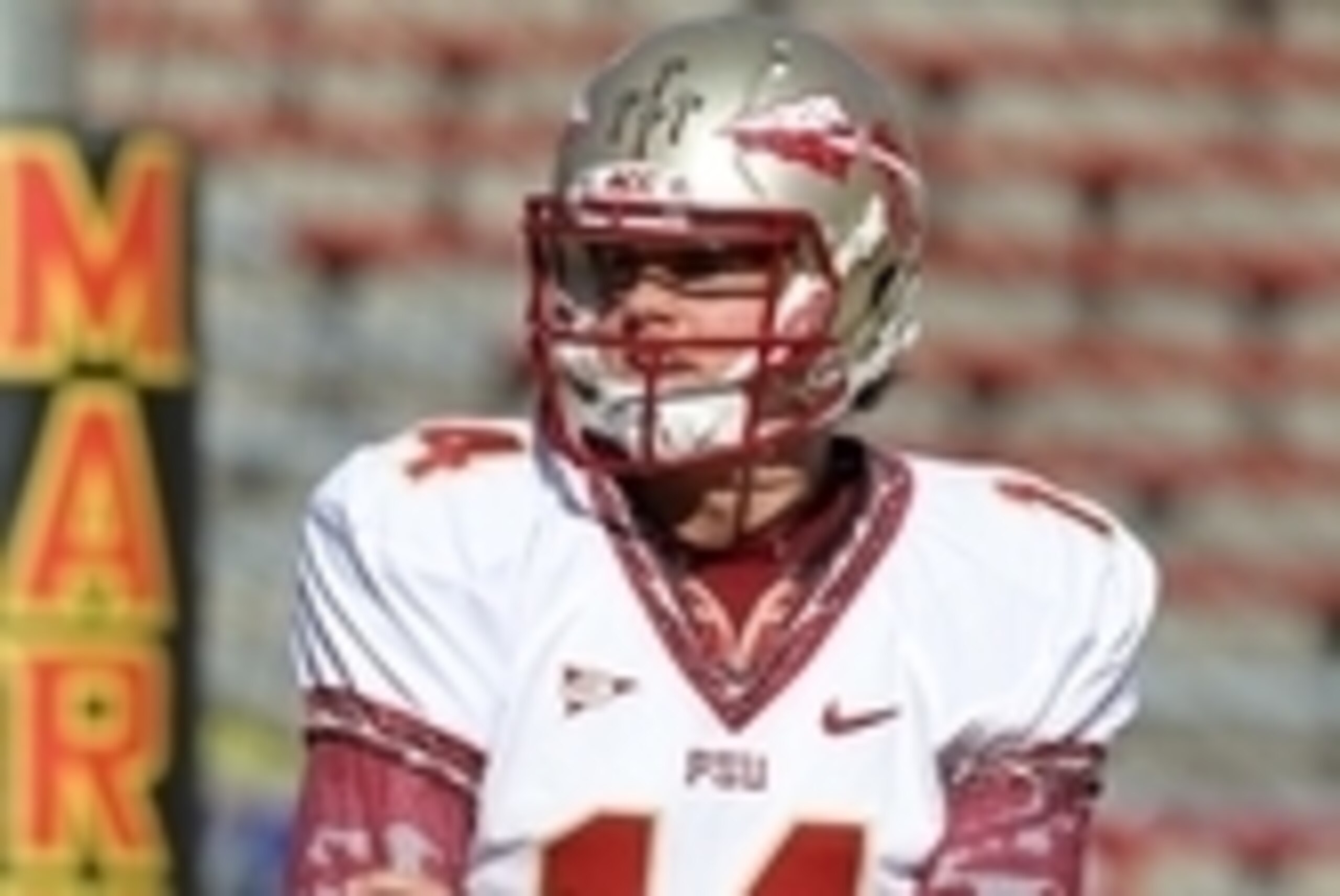Nov 17, 2012; College Park, MD, USA; Florida State Seminoles quarterback Jacob Coker (14) prior to the game against the Maryland Terrapins at Byrd Stadium. Mandatory Credit: Mitch Stringer-USA TODAY Sports Nov 17, 2012; College Park, MD, USA; Florida State Seminoles quarterback Jacob Coker (14) prior to the game against the Maryland Terrapins at Byrd Stadium. Mandatory Credit: Mitch Stringer-USA TODAY Sports