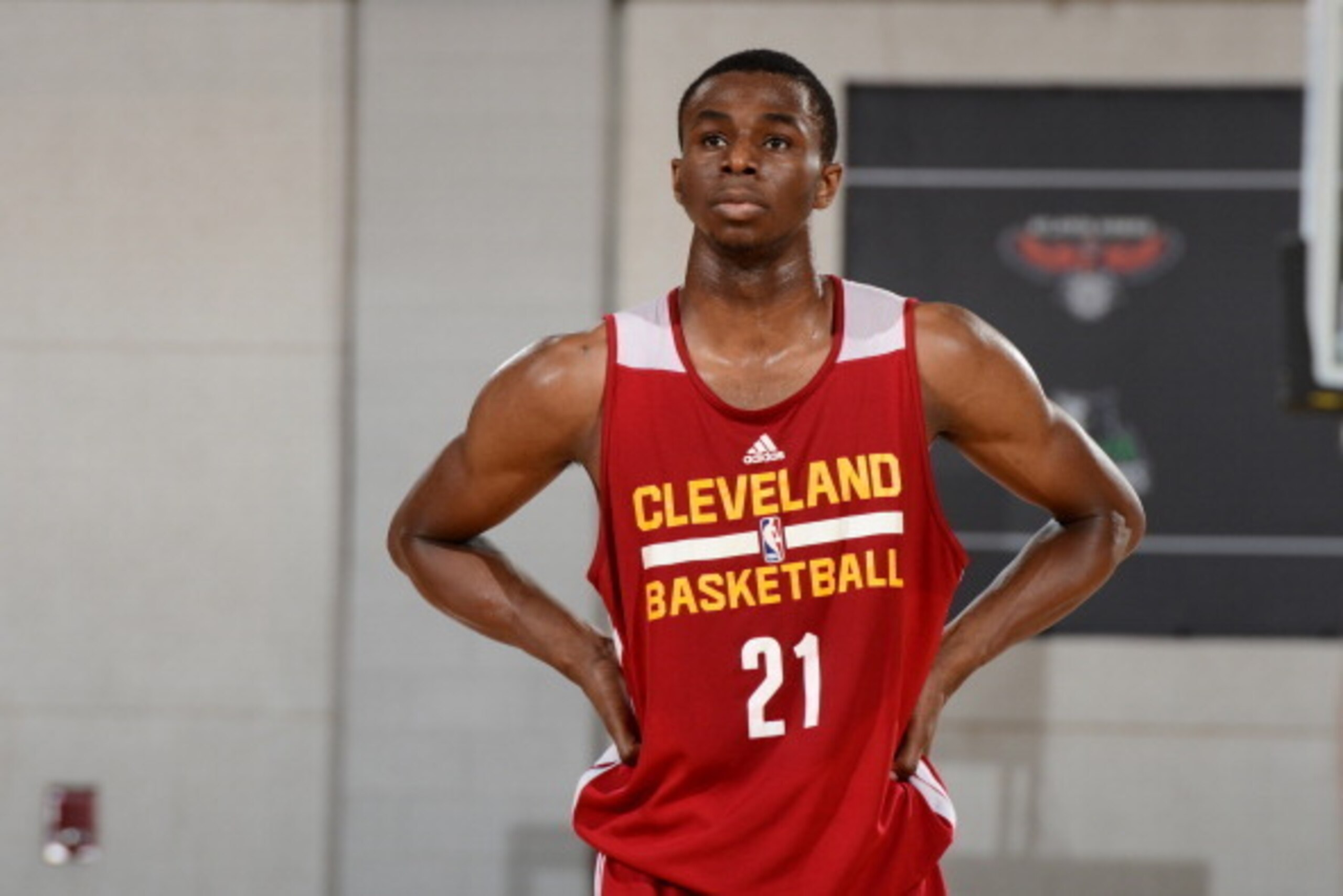 LAS VEGAS, NV - JULY 11: Andrew Wiggins #21 of the Cleveland Cavaliers looks on during the game against the Milwaukee Bucks at the Samsung NBA Summer League 2014 on July 11, 2014 at the Cox Pavilion in Las Vegas, Nevada. NOTE TO USER: User expressly ackno