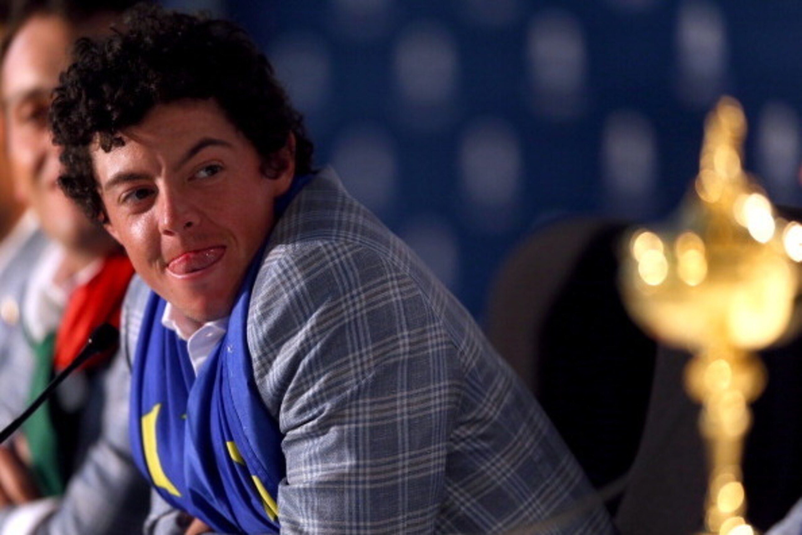 MEDINAH, IL - SEPTEMBER 30:  Rory McIlroy speaks with the media after Europe defeated the USA 14.5 to 13.5 to retain the Ryder Cup during the Singles Matches for The 39th Ryder Cup at Medinah Country Club on September 30, 2012 in Medinah, Illinois.  (Phot