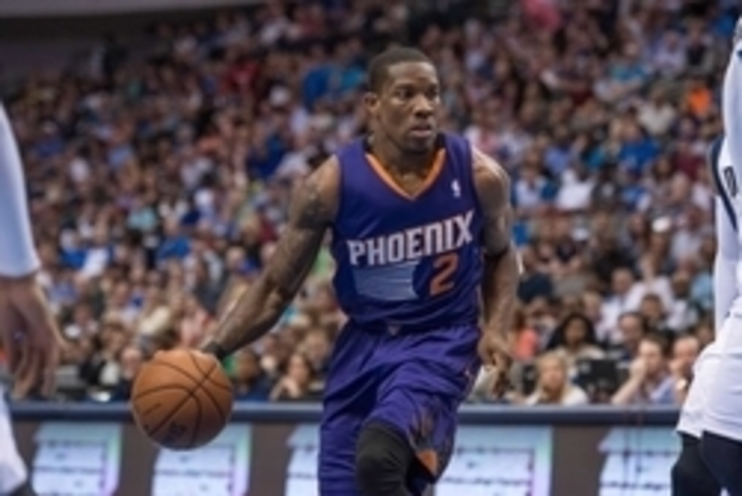 Apr 12, 2014; Dallas, TX, USA; Phoenix Suns guard Eric Bledsoe (2) brings the ball up court during the first quarter against the Dallas Mavericks  at the American Airlines Center. Mandatory Credit: Jerome Miron-USA TODAY Sports