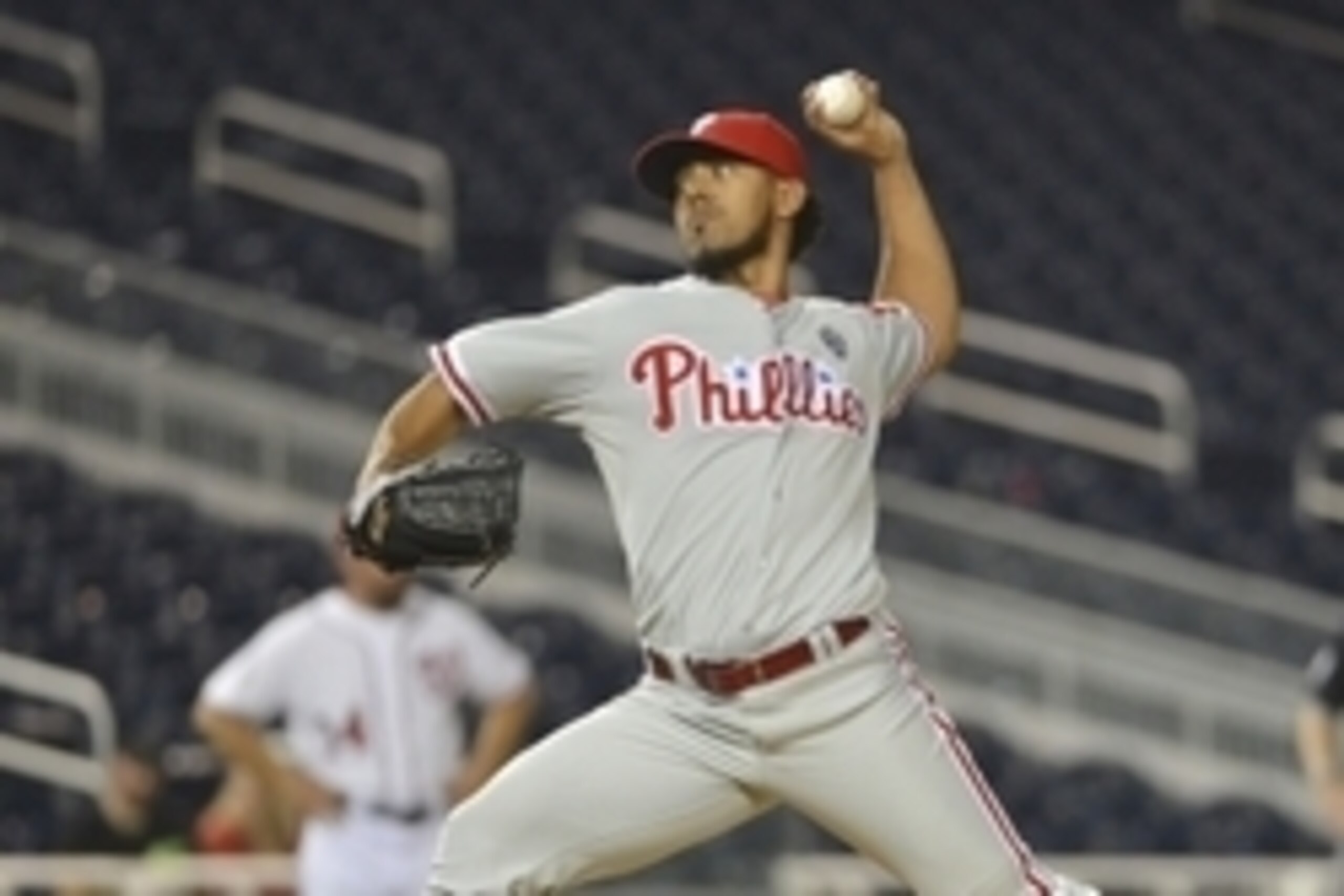 Jun 4, 2014; Washington, DC, USA; Philadelphia Phillies relief pitcher Antonio Bastardo (59) pitches during the eighth inning against the Washington Nationals at Nationals Park. Washington Nationals defeated Philadelphia Phillies 8-4. Mandatory Credit: To