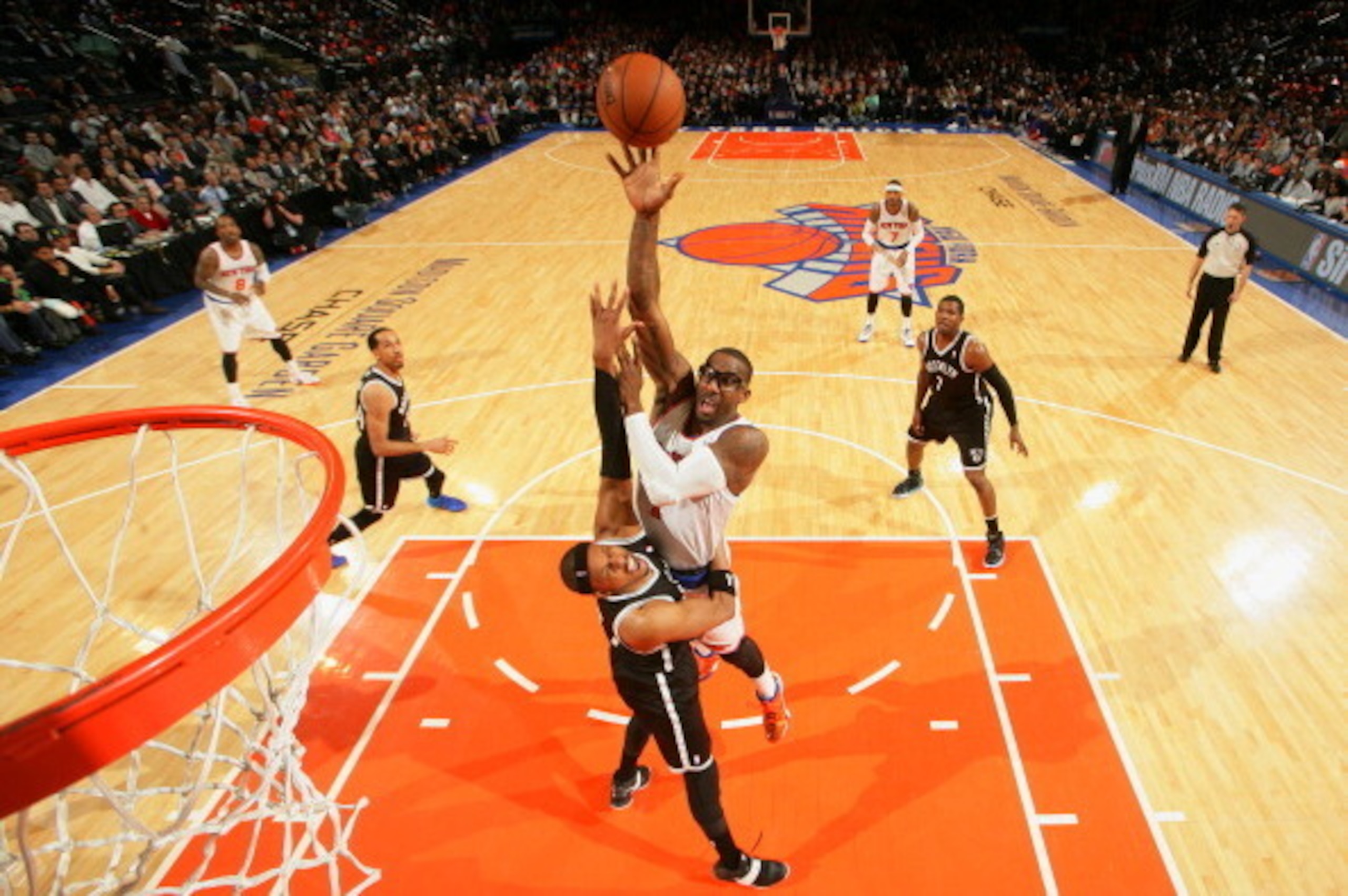 NEW YORK, NY - APRIL 02: Amar'e Stoudemire #1 of the New York Knicks shoots against the Brooklyn Nets during a game at Madison Square Garden in New York City on April 02, 2014.  NOTE TO USER: User expressly acknowledges and agrees that, by downloading and