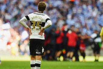 LONDON, ENGLAND - MAY 24:  Patrick Bamford of Derby County reacts following his sides defeat during the Sky Bet Championship Playoff Final between Derby County and Queens Park Rangers at Wembley Stadium on May 24, 2014 in London, England.  (Photo by Mike 