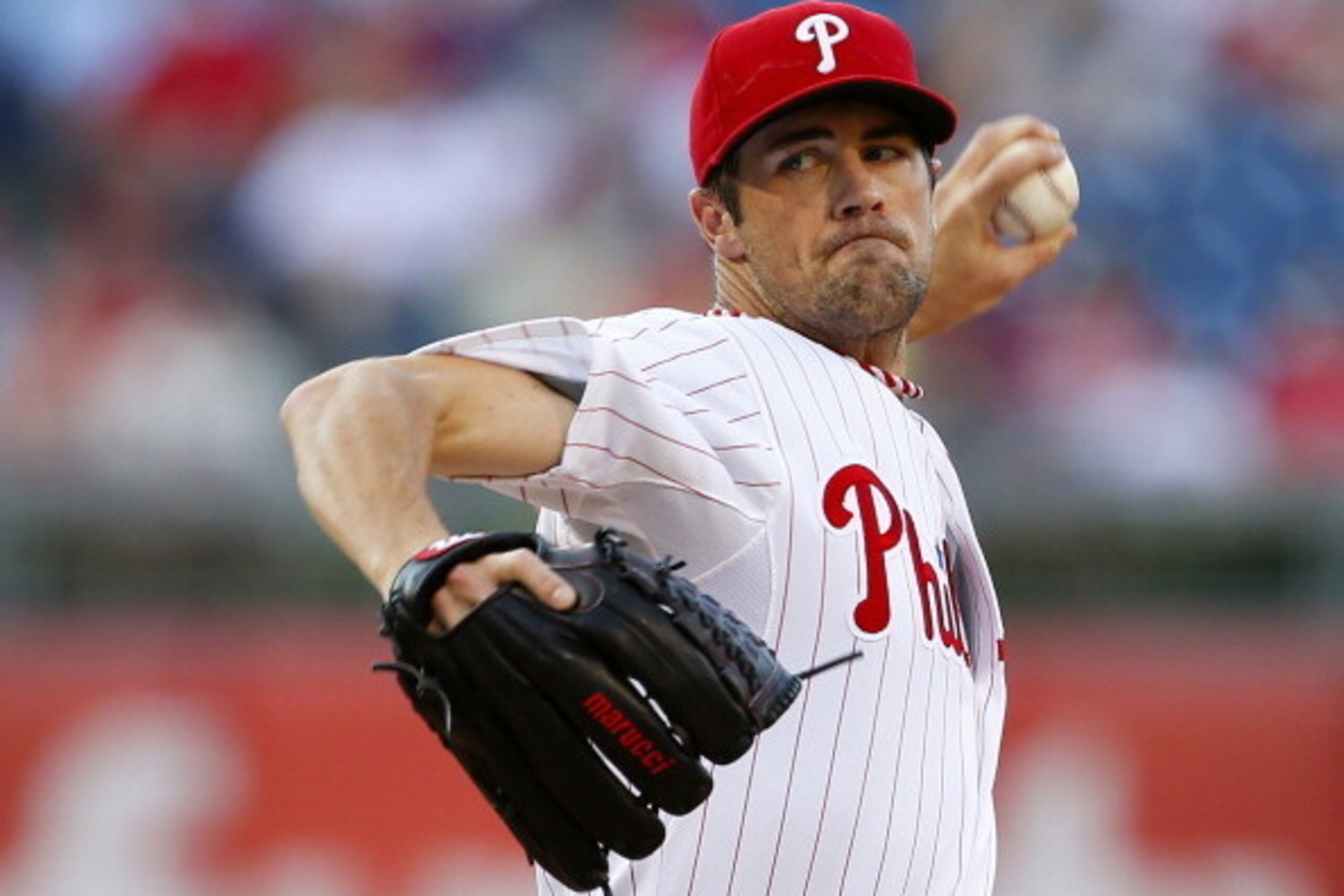 PHILADELPHIA, PA - JUNE 26: Cole Hamels #35 of the Philadelphia Phillies delivers a pitch against the Miami Marlins during the first inning in a game at Citizens Bank Park on June 26, 2014 in Philadelphia, Pennsylvania. (Photo by Rich Schultz/Getty Images