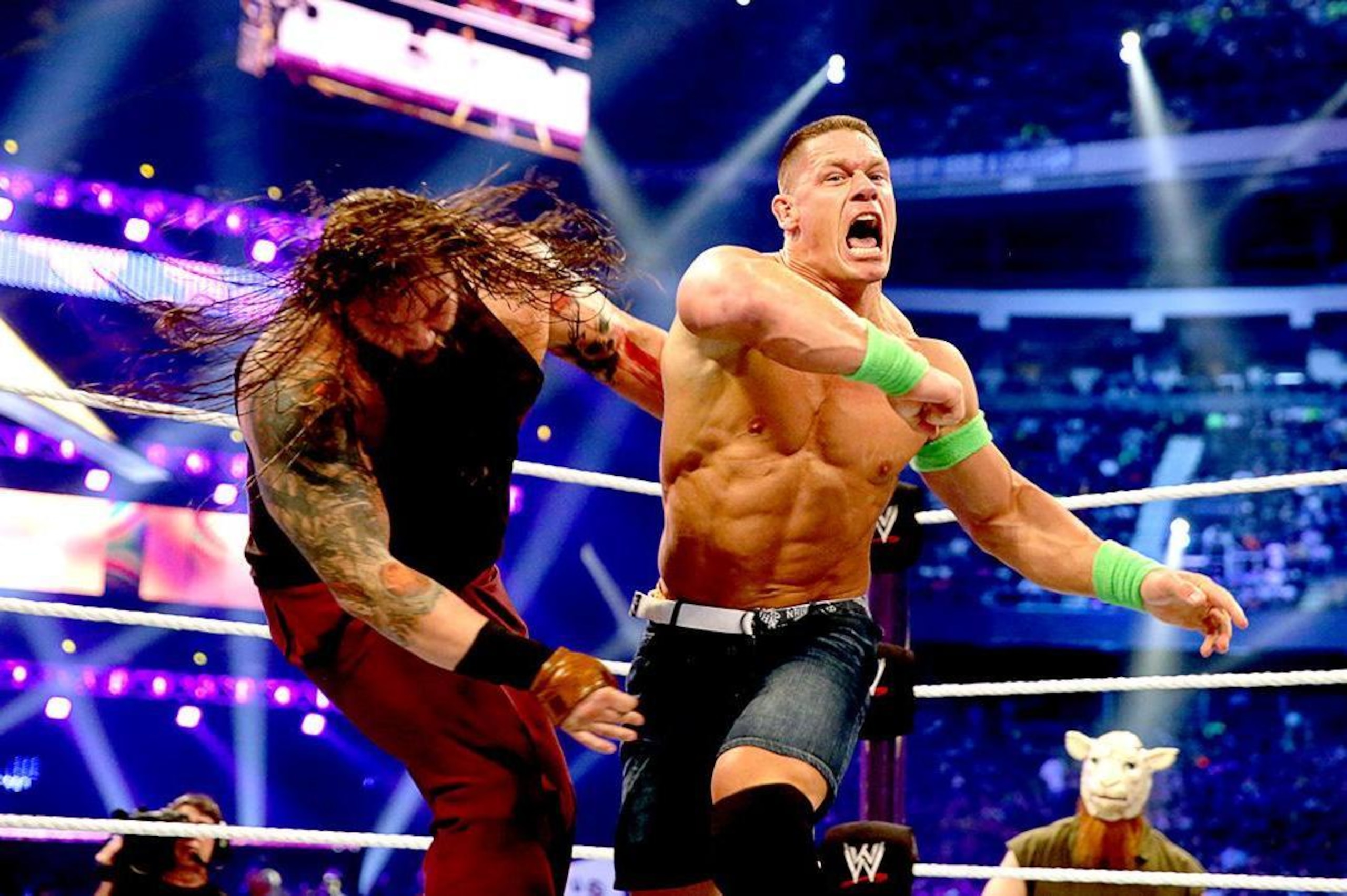 John Cena clocks Bray Wyatt during his win at WrestleMania 30.