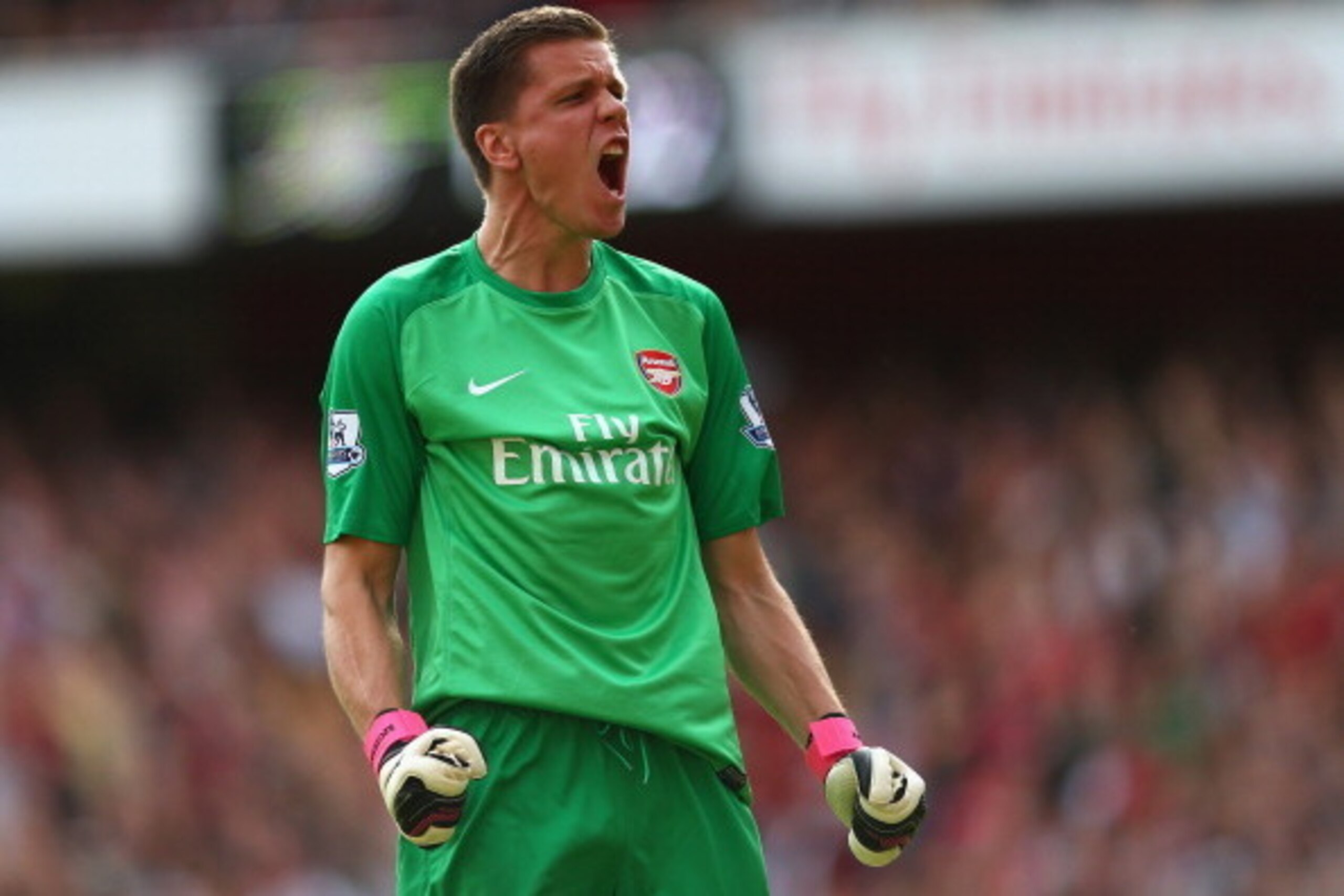 LONDON, ENGLAND - SEPTEMBER 01:  Wojciech Szczesny of Arsenal celebrates after Olivier Giroud of Arsenal (not pictured) scores their first goal during the Barclays Premier League match between Arsenal and Tottenham Hotspur at Emirates Stadium on September