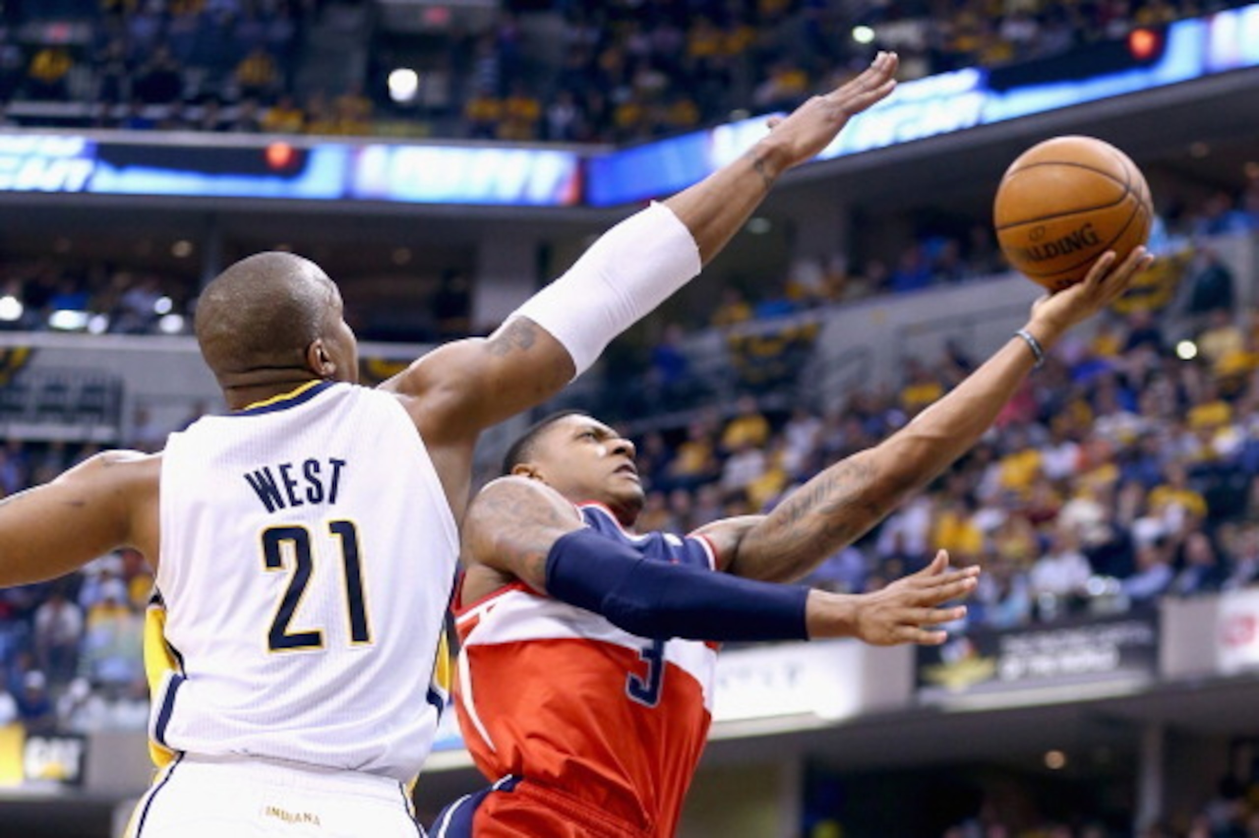 INDIANAPOLIS, IN - MAY 13:  Bradley Beal #3 of the Washington Wizards shoots the ball against the   Indiana Pacers in Game 5 of the Eastern Conference Semifinals during the 2014 NBA Playoffs at Bankers Life Fieldhouse on May 13, 2014 in Indianapolis, Indi