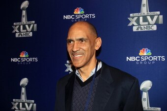 INDIANAPOLIS, IN - JANUARY 31:  NBC studio analyst Tony Dungy looks on during the Super Bowl XLVI Broadcasters Press Conference at the Super Bowl XLVI Media Canter in the J.W. Marriott Indianapolis on January 31, 2012 in Indianapolis, Indiana.  (Photo by 