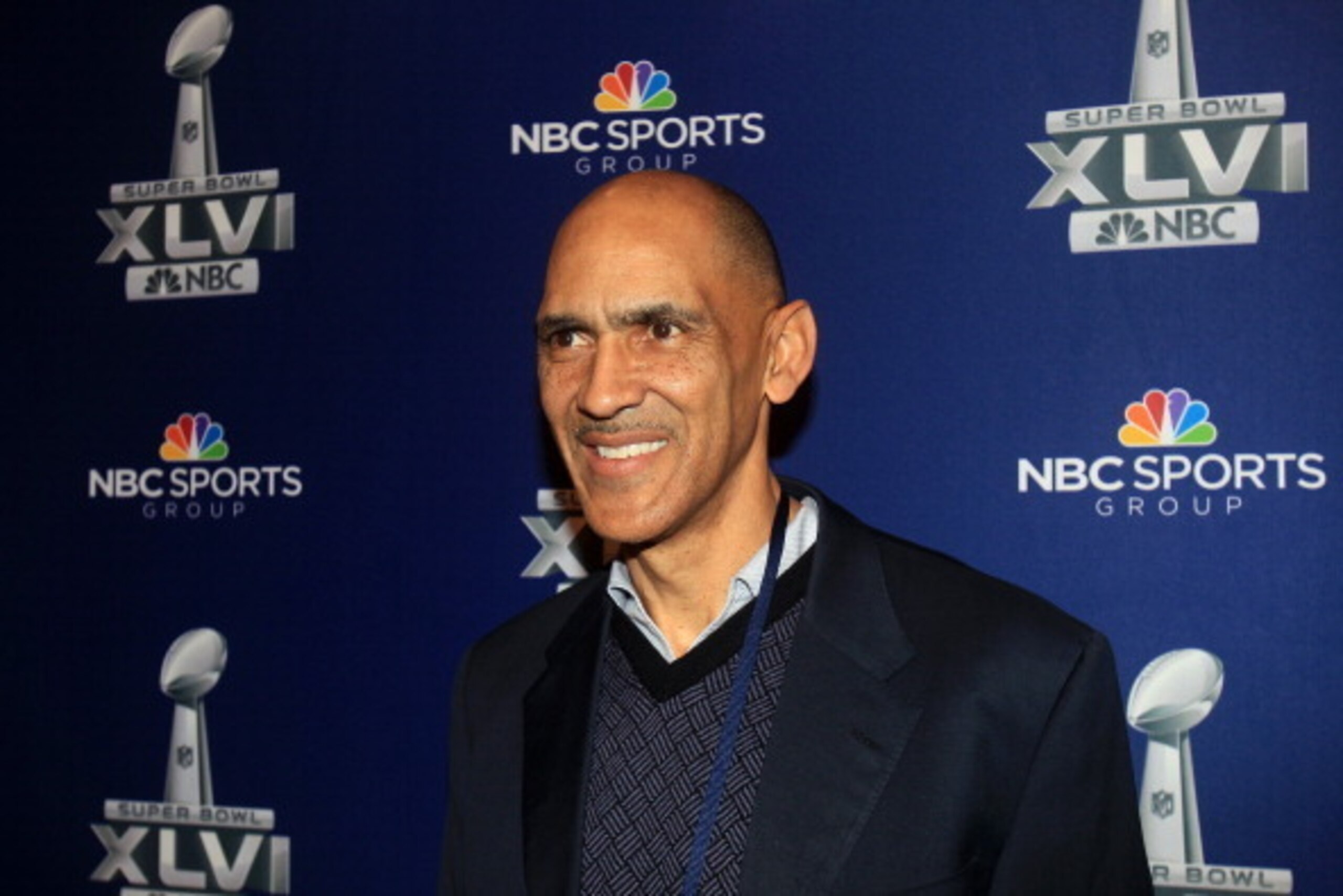 INDIANAPOLIS, IN - JANUARY 31:  NBC studio analyst Tony Dungy looks on during the Super Bowl XLVI Broadcasters Press Conference at the Super Bowl XLVI Media Canter in the J.W. Marriott Indianapolis on January 31, 2012 in Indianapolis, Indiana.  (Photo by 