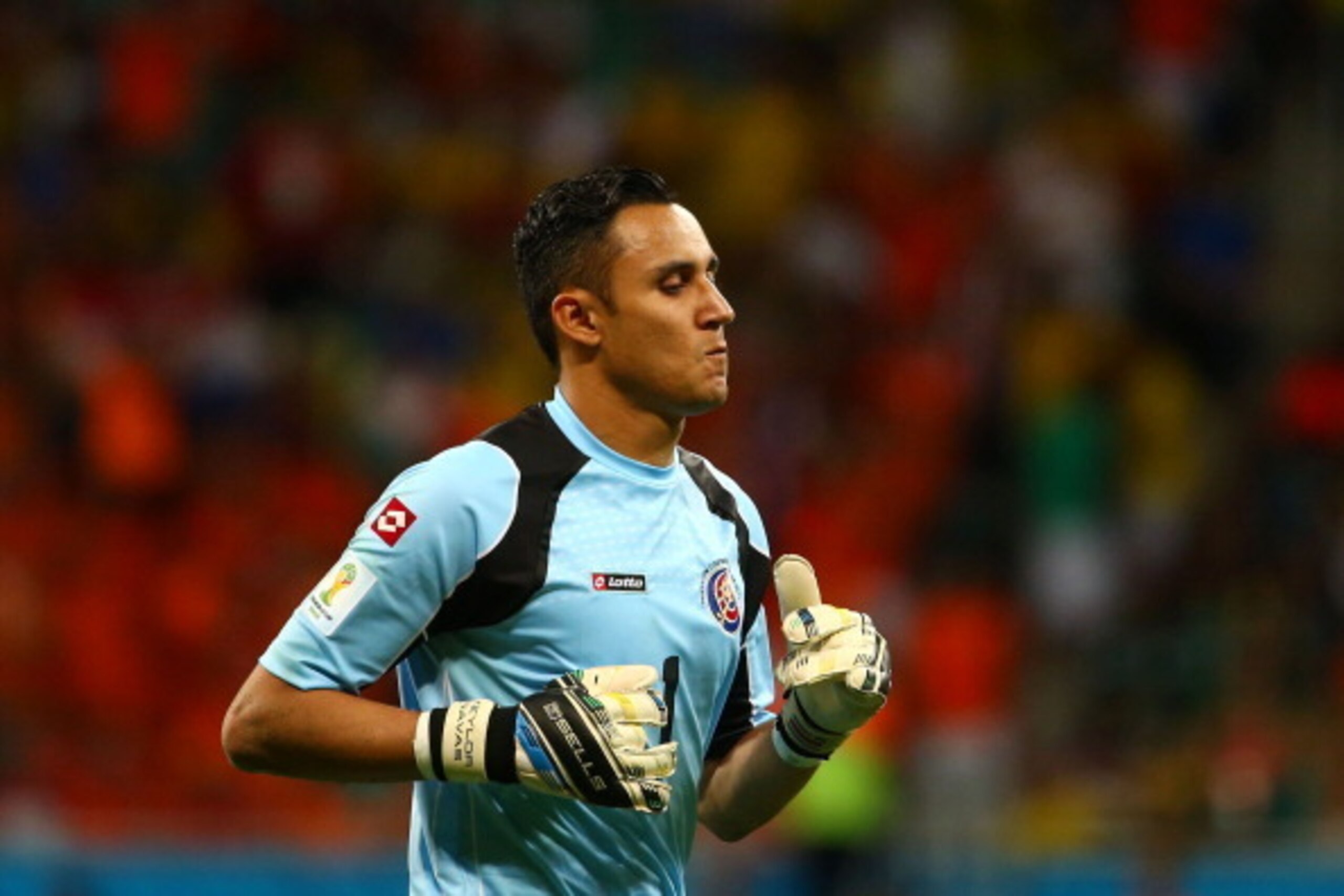 SALVADOR, BRAZIL - JULY 05: Keylor Navas of Costa Rica looks on during the 2014 FIFA World Cup Brazil Quarter Final match between the Netherlands and Costa Rica at Arena Fonte Nova on July 5, 2014 in Salvador, Brazil.  (Photo by Robert Cianflone/Getty Ima