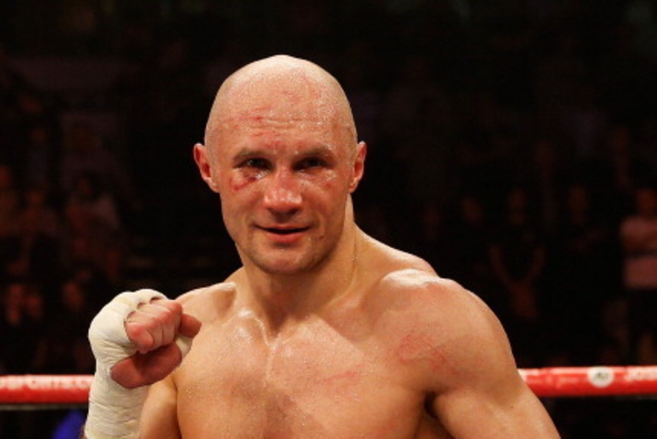 LONDON, ENGLAND - APRIL 12:  Sergey Khomitsky celebrates defeating Frank Buglioni during their WBO European Super-Middleweight Championship bout at The Copper Box on April 12, 2014 in London, England.  (Photo by Harry Engels/Getty Images)