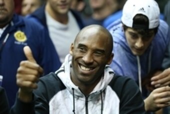 Jan 22, 2014; Coral Gables, FL, USA; Los Angeles Lakers shooting guard Kobe Bryant attends  a game between the Duke Blue Devils and Miami Hurricanes at BankUnited Center. Mandatory Credit: Robert Mayer-USA TODAY Sports