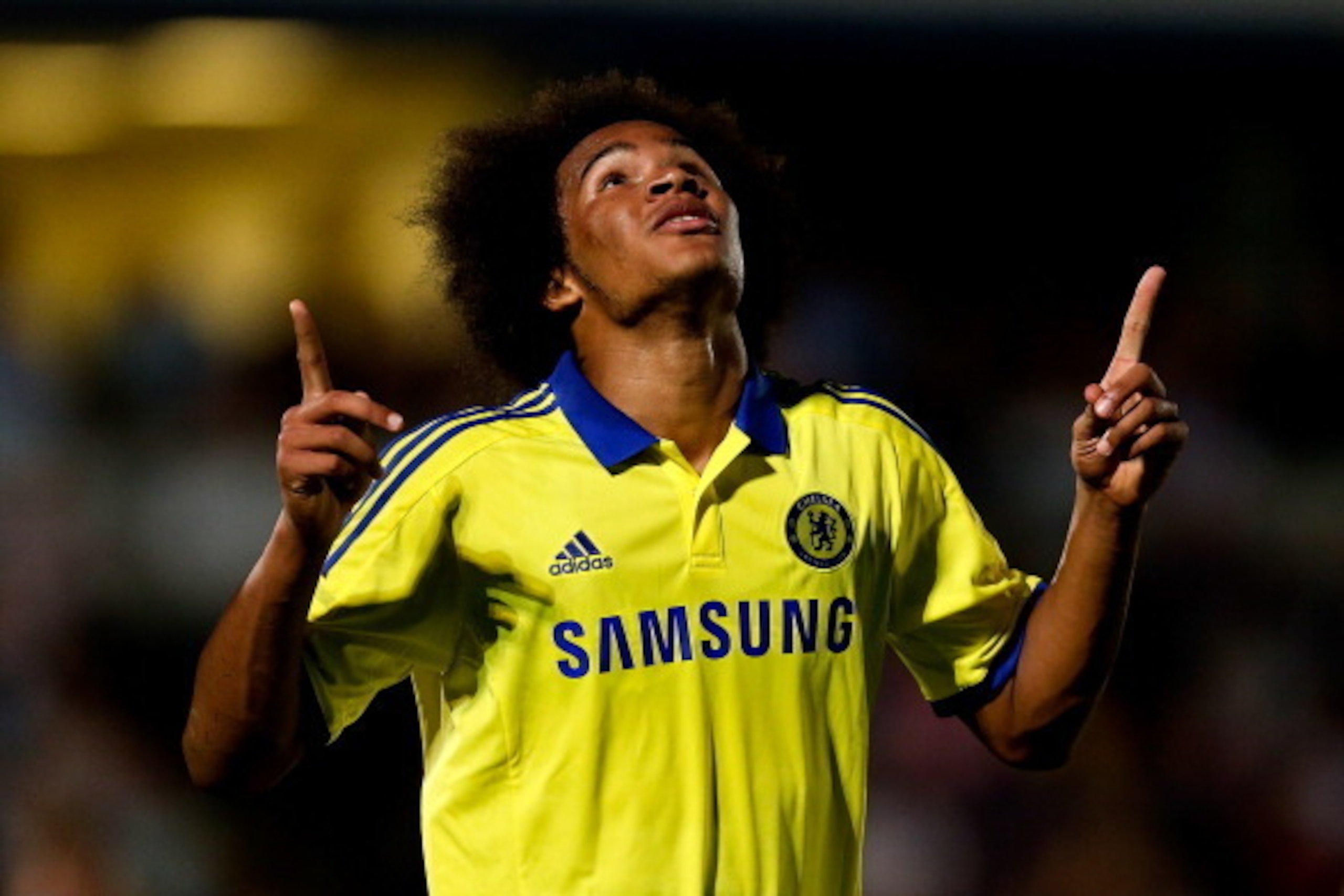 HIGH WYCOMBE, ENGLAND - JULY 16:  Izzy Brown of Chelsea celebrates scoring a goal duing the pre season friendly match between Wycombe Wanderers and Chelsea at Adams Park on July 16, 2014 in High Wycombe, England.  (Photo by Ben Hoskins/Getty Images)