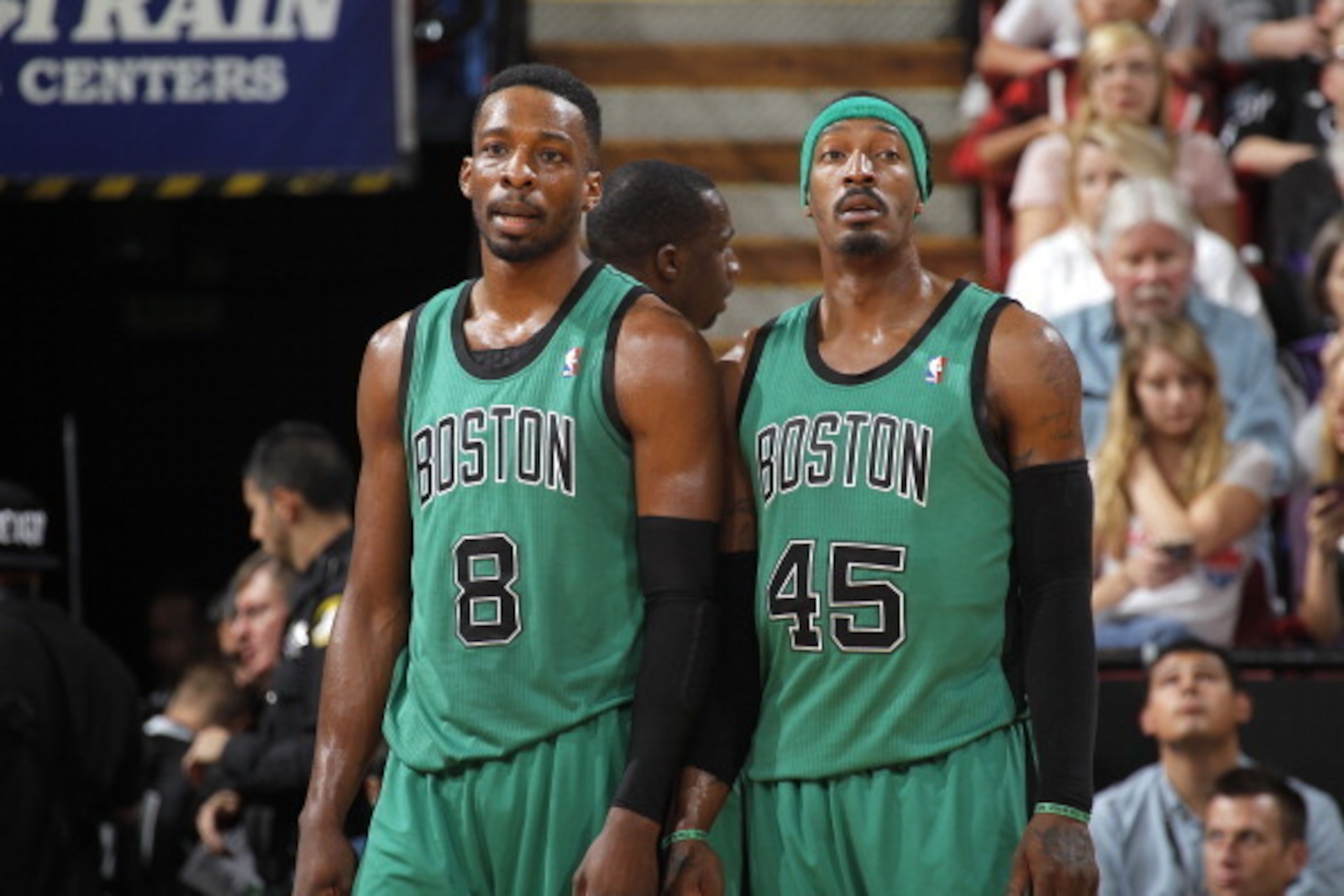 SACRAMENTO, CA - FEBRUARY 22: Jeff Green #8 and Gerald Wallace #45 of the Boston Celtics in a game against the Sacramento Kings on February 22, 2014 at Sleep Train Arena in Sacramento, California. NOTE TO USER: User expressly acknowledges and agrees that,