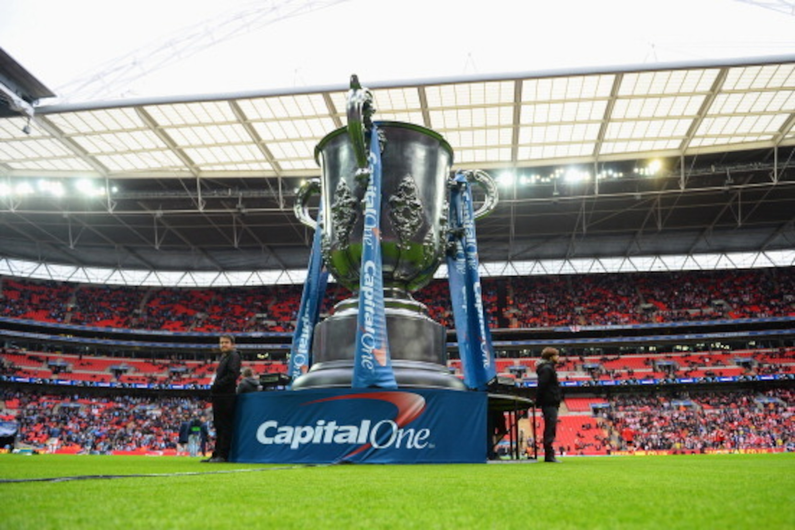 LONDON, ENGLAND - MARCH 02: A large Capital One Cup is pictured prior to the Capital One Cup Final between Manchester City and Sunderland at Wembley Stadium on March 2, 2014 in London, England.  (Photo by Michael Regan/Getty Images)