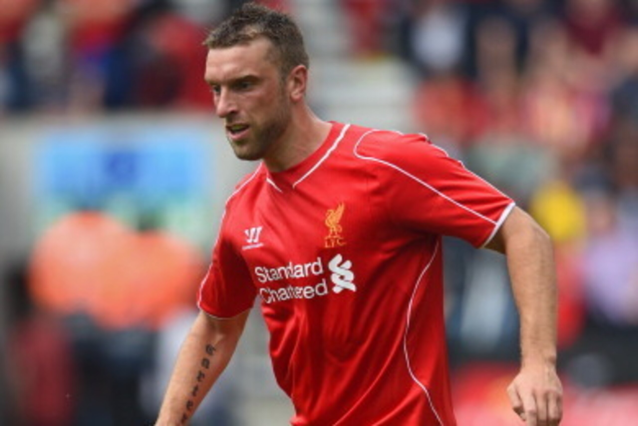 PRESTON, LANCASHIRE - JULY 19:  Rickie Lambert of Liverpool in action during the pre season friendly match between Preston North End and Liverpool at Deepdale on July 19, 2014 in Preston, Lancashire.  (Photo by Michael Regan/Getty Images)