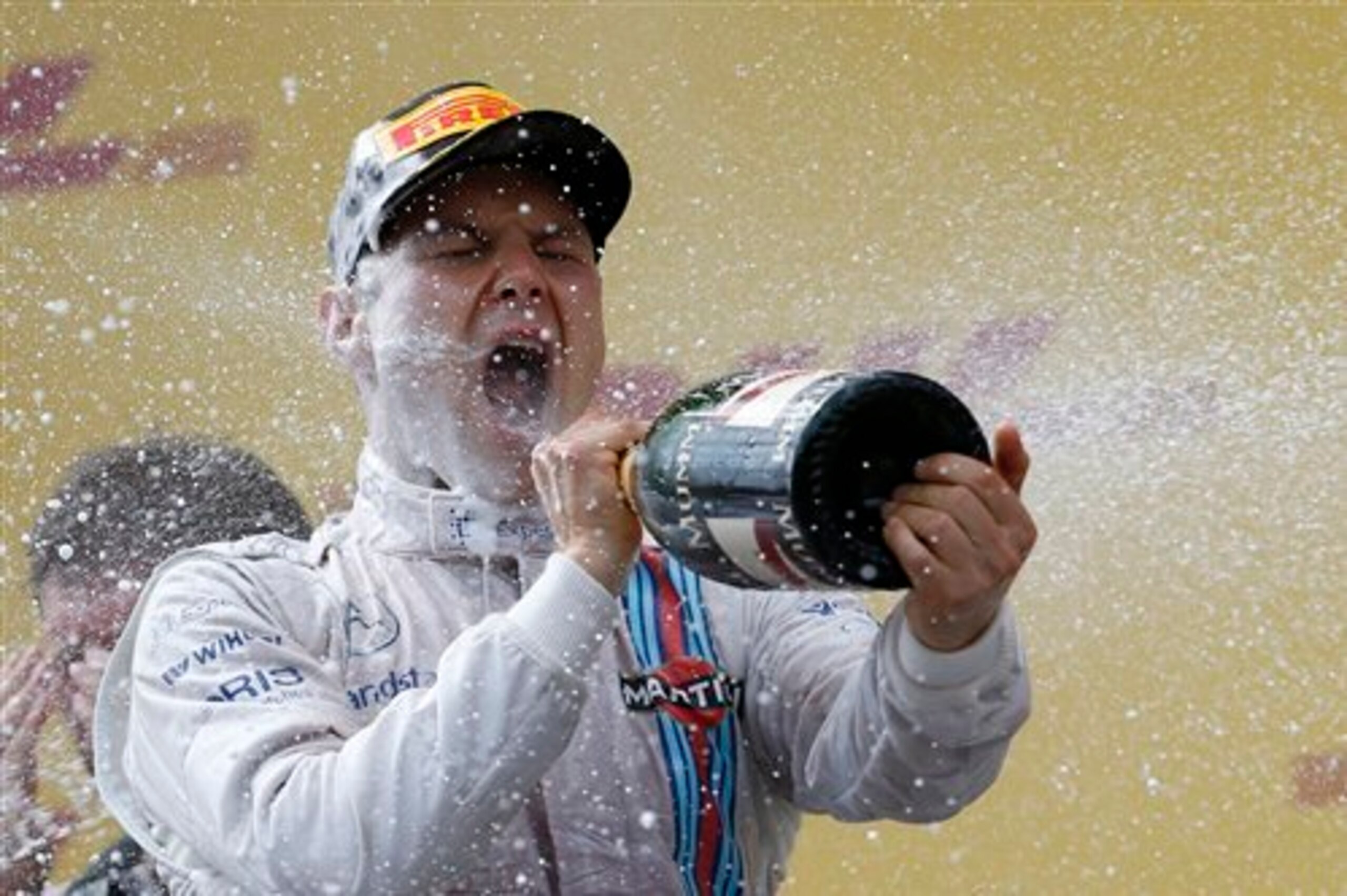 Bottas celebrates his first podium, in Austria.