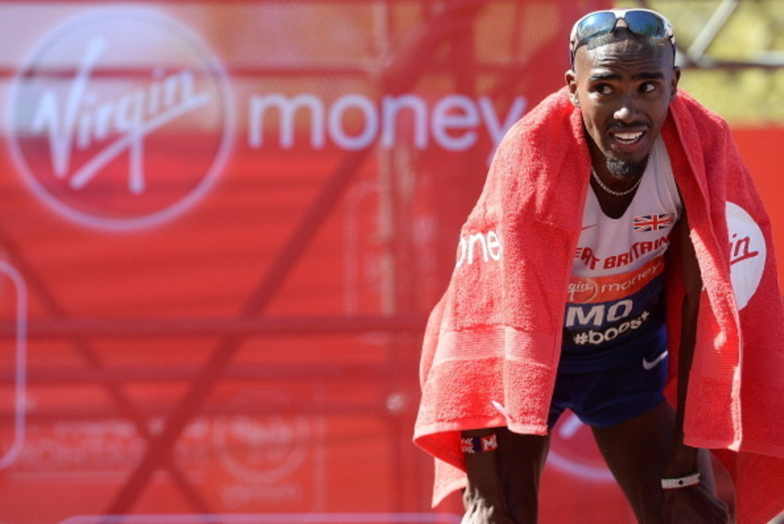 LONDON, ENGLAND - APRIL 13: Mo Farah looks on after coming 8th at the Virgin London Marathon on April 13, 2014 in London, England. (Photo by Tom Dulat/Getty Images)