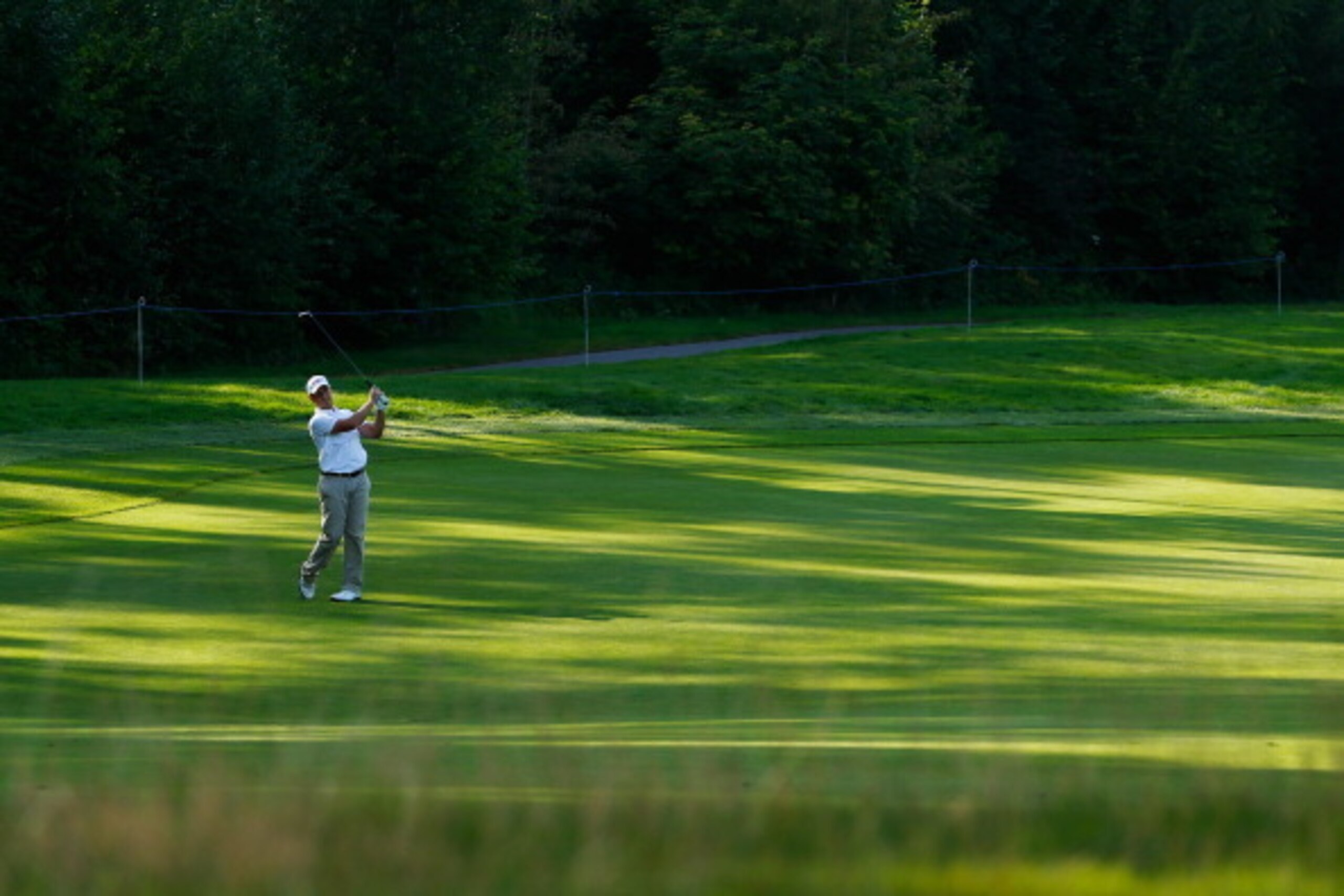MOSCOW, RUSSIA - JULY 24: David Higgins of Ireland plays off the fairway at the eighth on day one of the M2M Russian Open at Tseleevo Golf & Polo Club on July 24, 2014 in Moscow, Russia.  (Photo by Harry Engels/Getty Images)