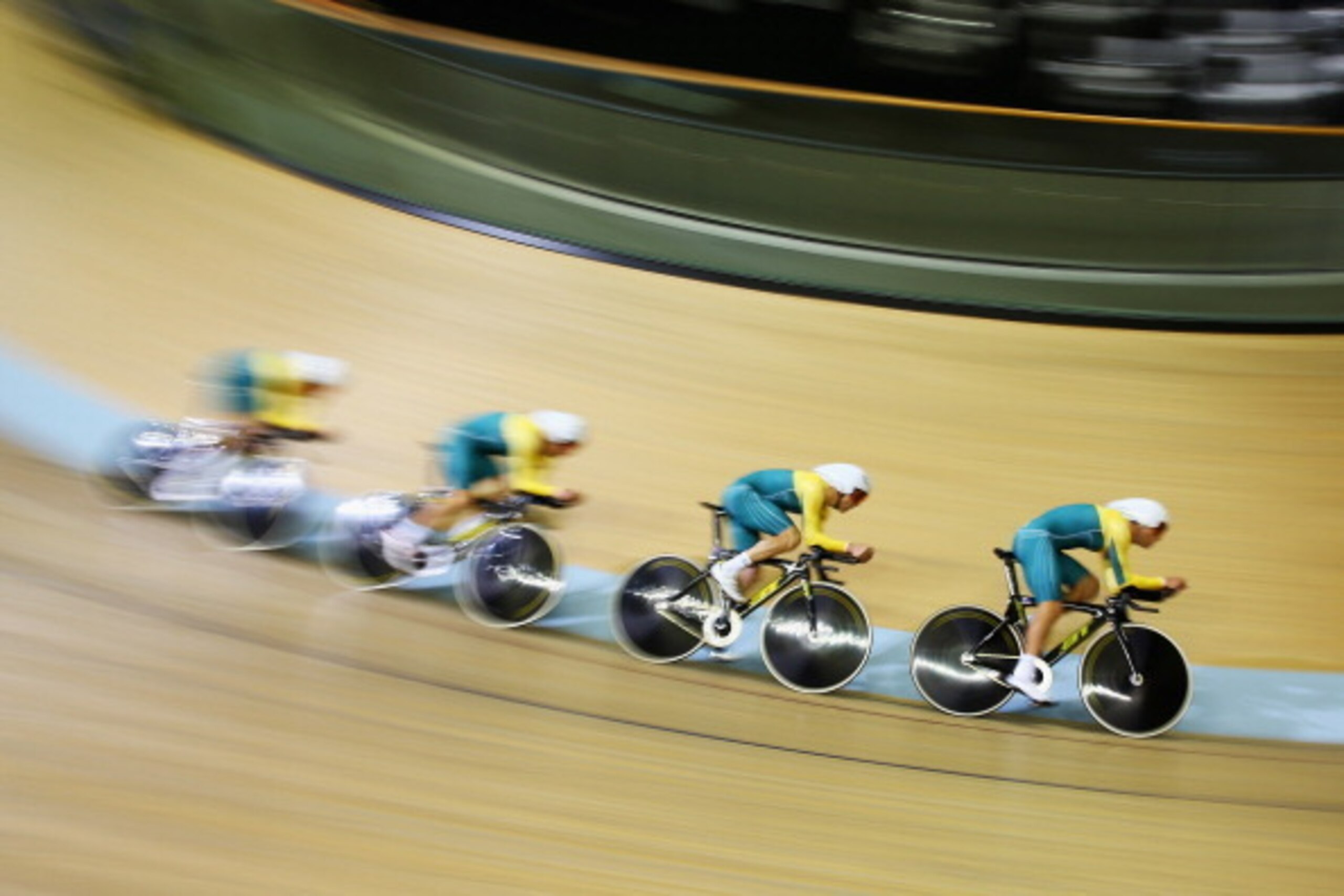 GLASGOW, SCOTLAND - JULY 24:  Jack Bobridge, Luke Davidson, Alex Edmondson and Glenn P O'Shea of Australia warm up for the Men's 4000m Team Pursuit Qualifying at Sir Chris Hoy Velodrome during day one of the Glasgow 2014 Commonwealth Games on July 24, 201