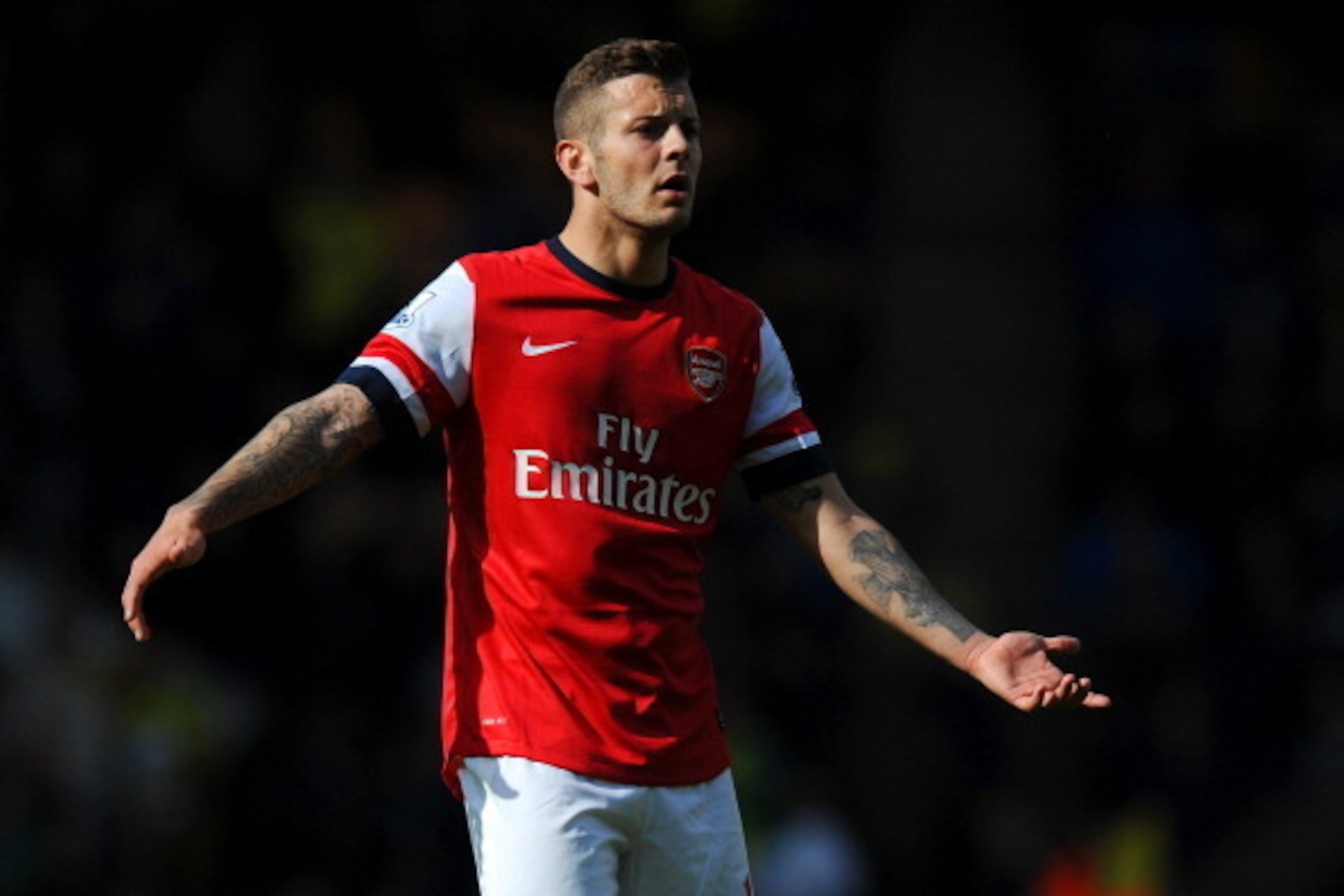 NORWICH, ENGLAND - MAY 11:  Jack Wilshere of Arsenal in action during the Barclays Premier League match between Norwich City and Arsenal at Carrow Road on May 11, 2014 in Norwich, England.  (Photo by Steve Bardens/Getty Images)