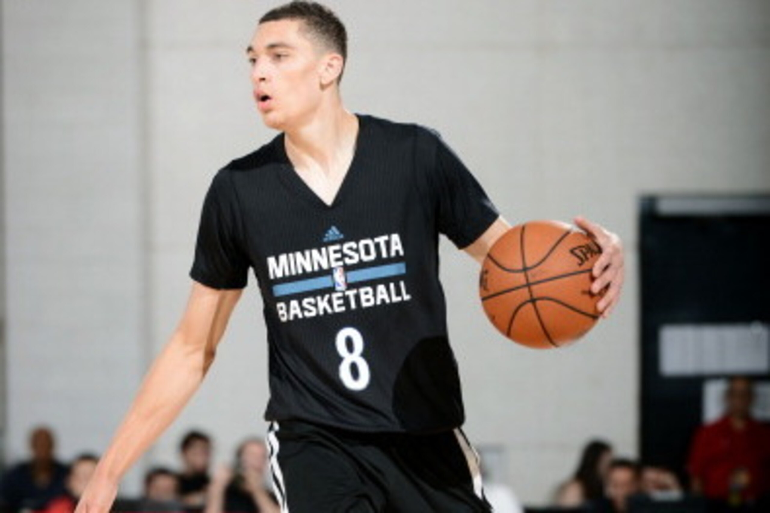 LAS VEGAS, NV - JULY 17: Zach LaVine #8 of the Minnesota Timberwolves drives against the Sacramento Kings during the Samsung NBA Summer League 2014 on July 17, 2014 at the Cox Pavilion in Las Vegas, Nevada. NOTE TO USER: User expressly acknowledges and ag