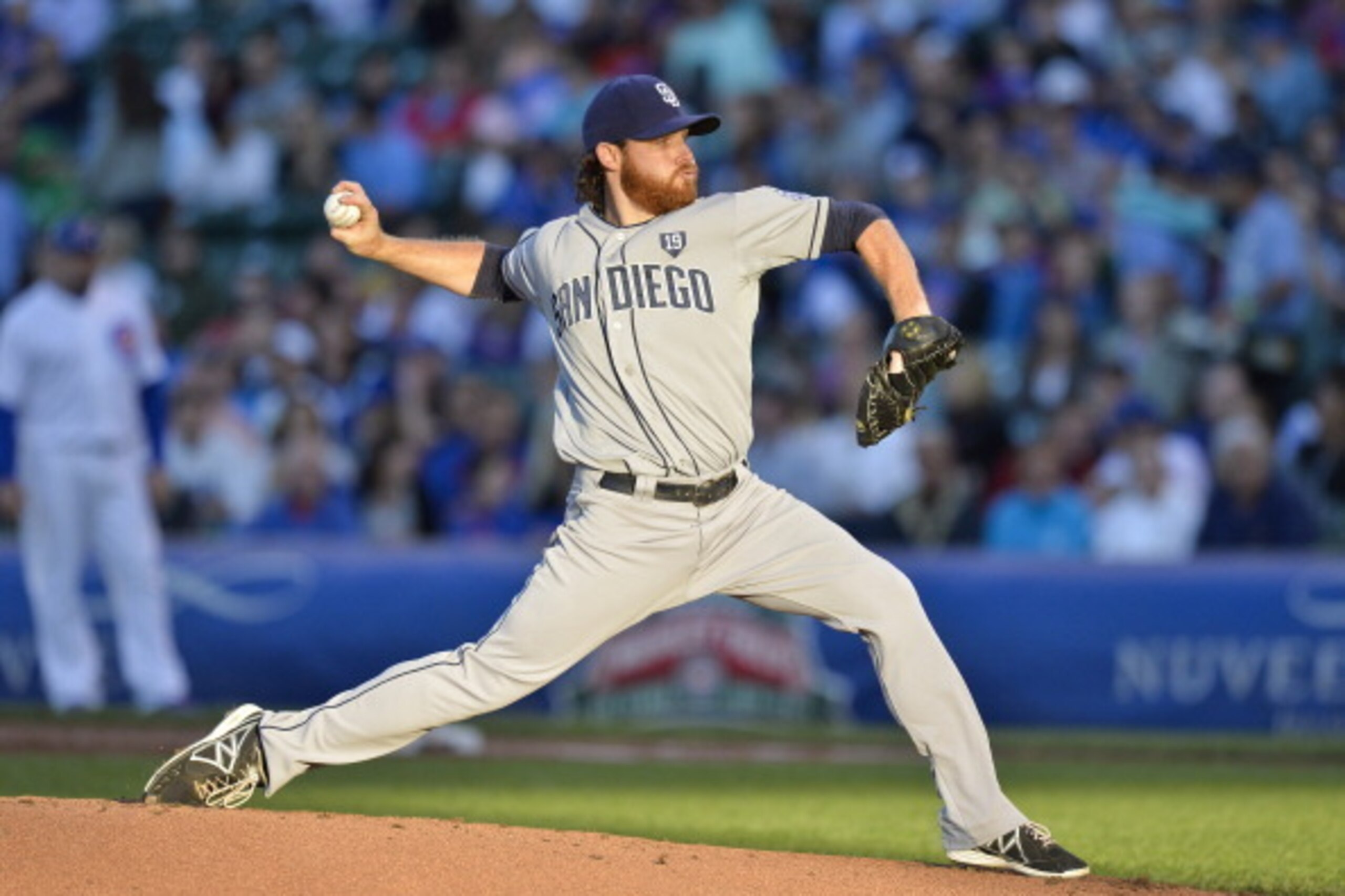 CHICAGO, IL - JULY 23:  Starting pitcher Ian Kennedy #22 of the San Diego Padres delivers a pitch during the first inning against the Chicago Cubs at Wrigley Field on July 23, 2014 in Chicago, Illinois.  (Photo by Brian Kersey/Getty Images)