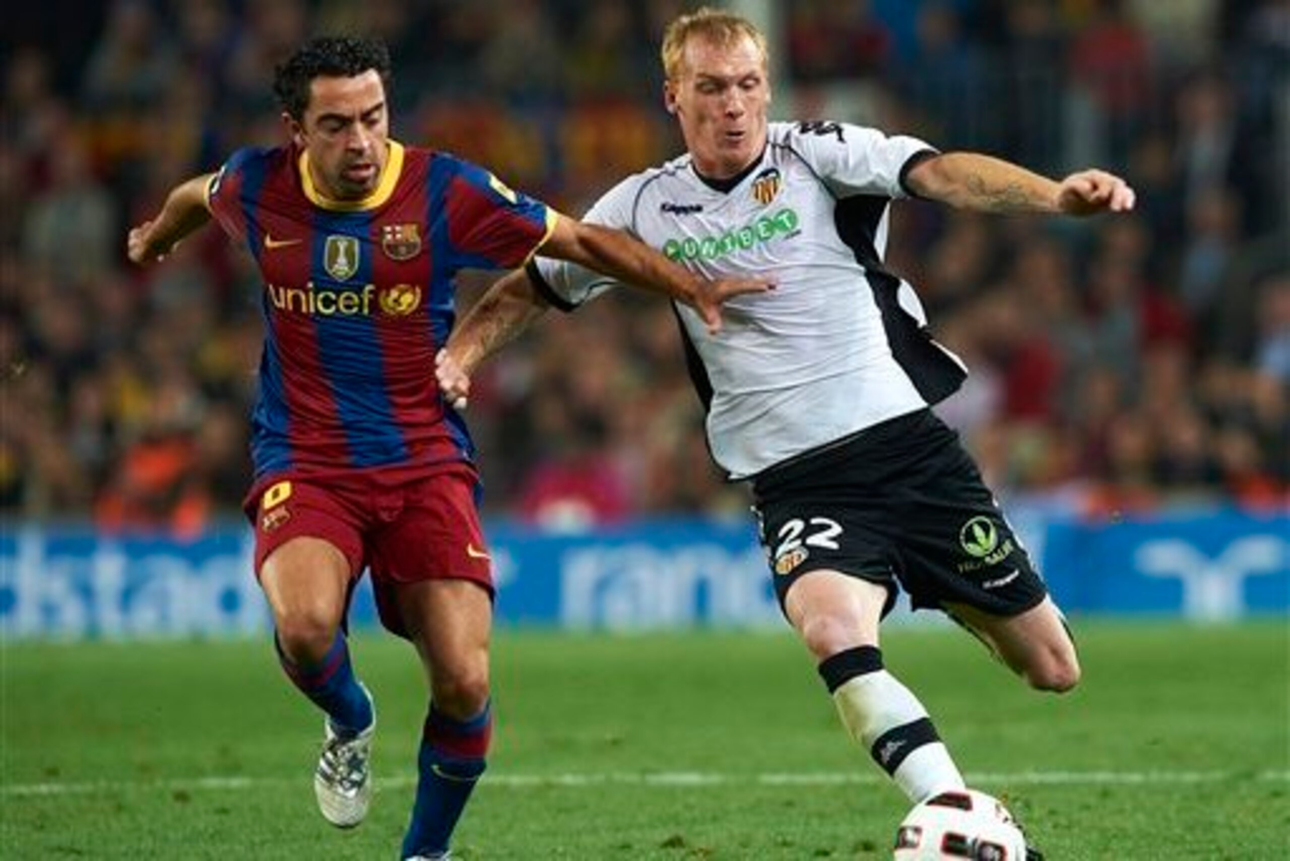 Mathieu playing at the Camp Nou for Valencia.