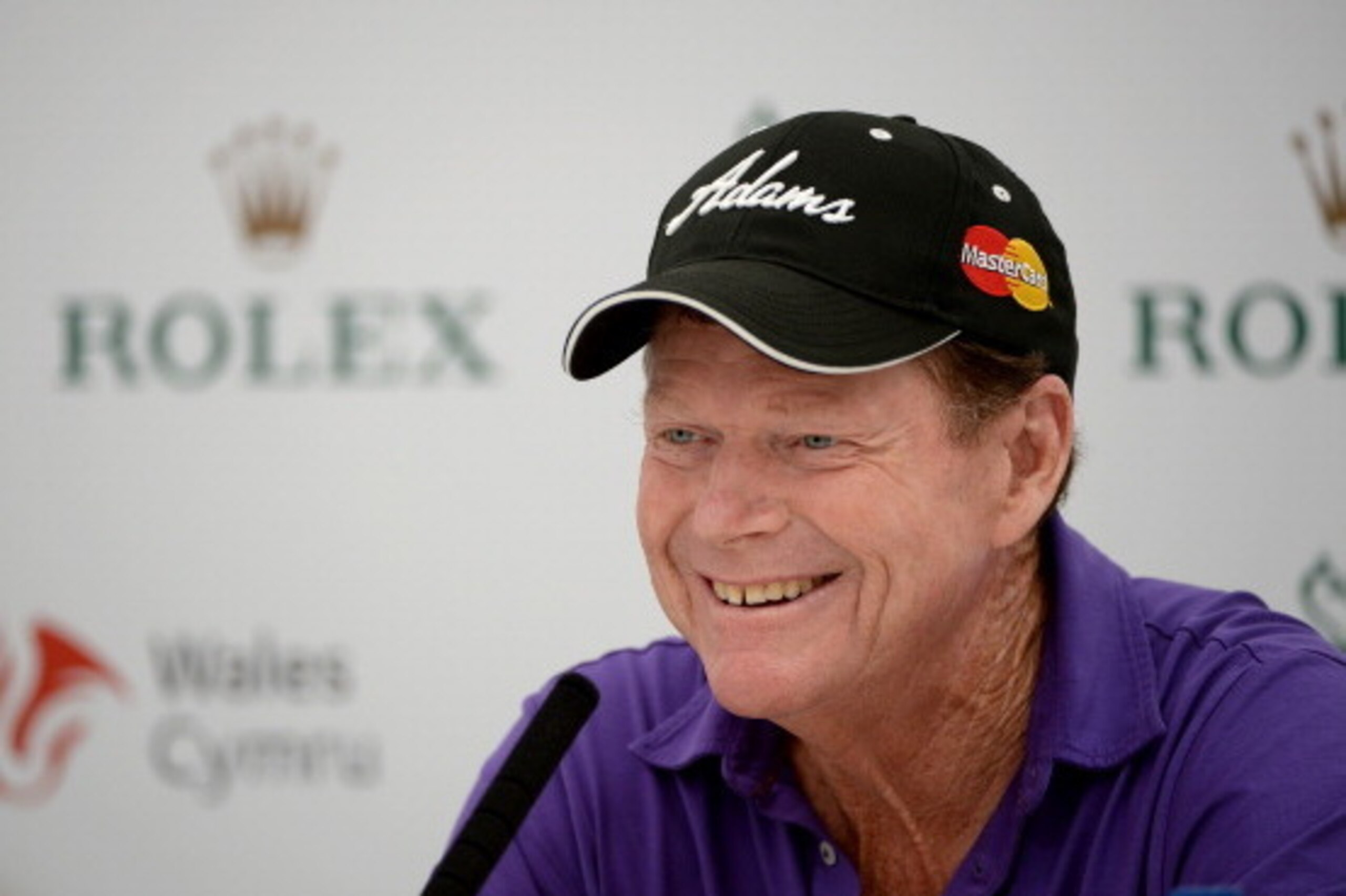 BRIDGEND, WALES - JULY 23:  Tom Watson of the USA talks to the press prior to The Senior Open Championship at Royal Porthcawl Golf Club on July 23, 2014 in Bridgend, Wales.  (Photo by Ross Kinnaird/Getty Images)