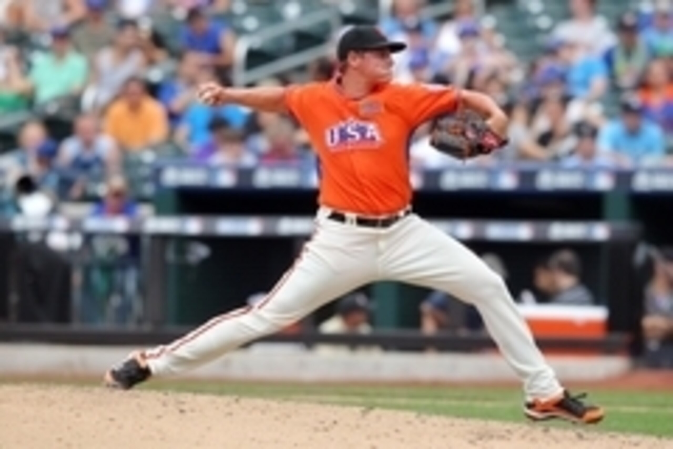 Jul 14, 2013; Flushing , NY, USA; USA pitcher Kyle Crick throws a pitch during the 2013 All Star Futures Game at Citi Field. USA defeated World 4-2. Mandatory Credit: Brad Penner-USA TODAY Sports