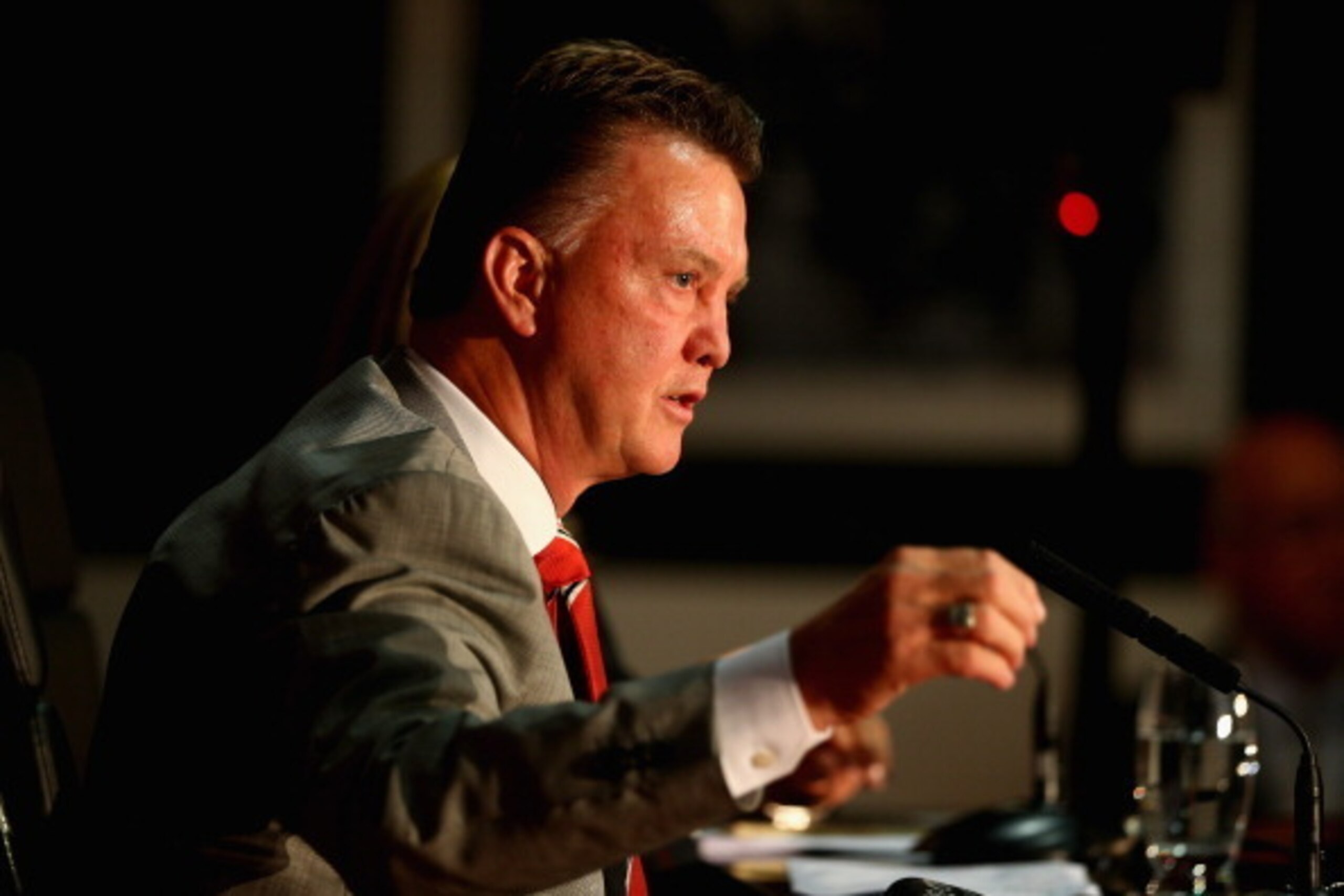 MANCHESTER, ENGLAND - JULY 17: Louis van Gaal appears at a press conference as he is unveiled as the new Manchester United manager at Old Trafford on July 17, 2014 in Manchester, England. (Photo by Clive Mason/Getty Images) MANCHESTER, ENGLAND - JULY 17: Louis van Gaal appears at a press conference as he is unveiled as the new Manchester United manager at Old Trafford on July 17, 2014 in Manchester, England. (Photo by Clive Mason/Getty Images)