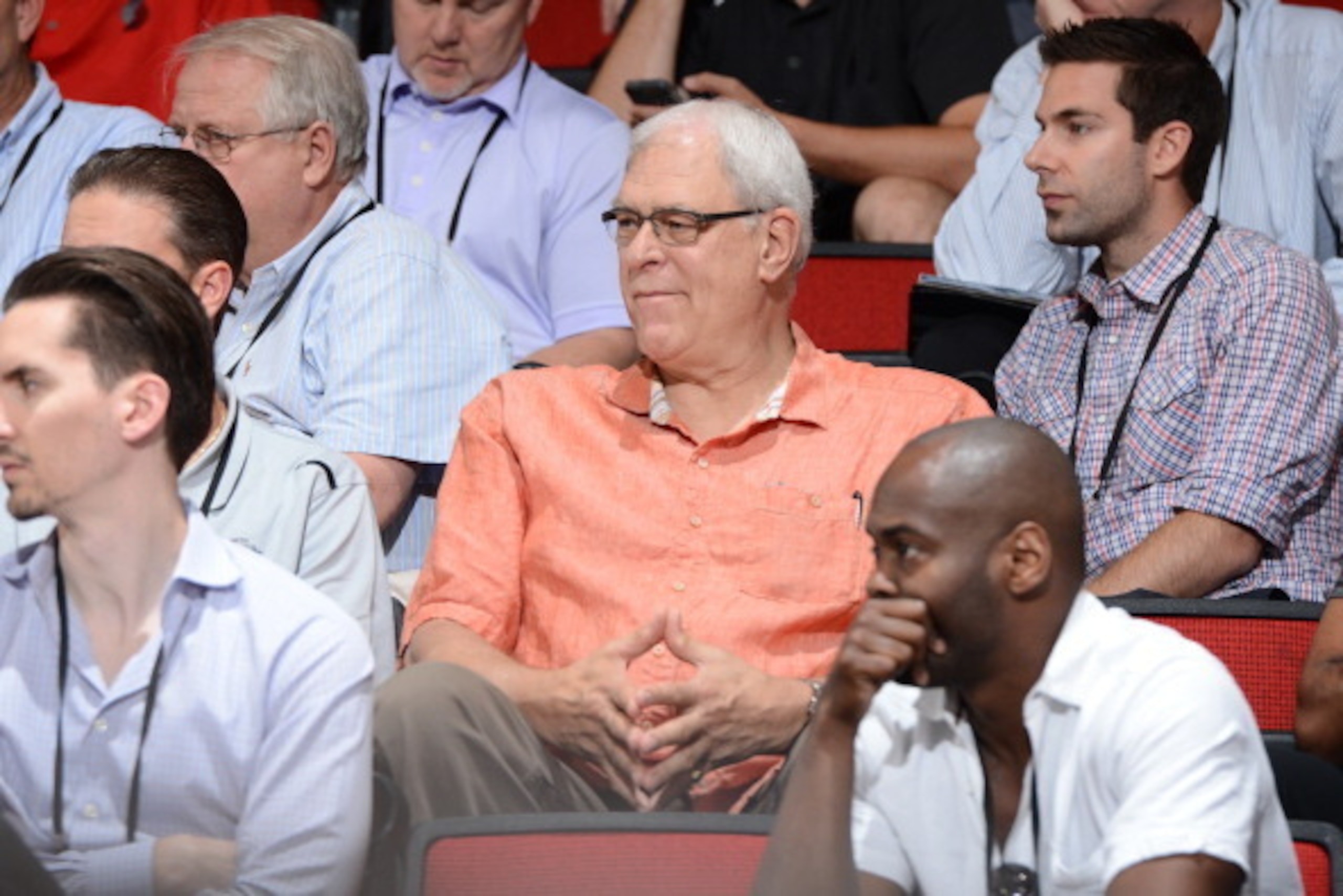 LAS VEGAS, NV - JULY 12: Legendary Coach/VP of Basketball Operations Phil Jackson of the New York Knicks against the Portland Trailblazers on July 12, 2014 at Cox Pavilion in Las Vegas, Nevada. NOTE TO USER: User expressly acknowledges and agrees that, by