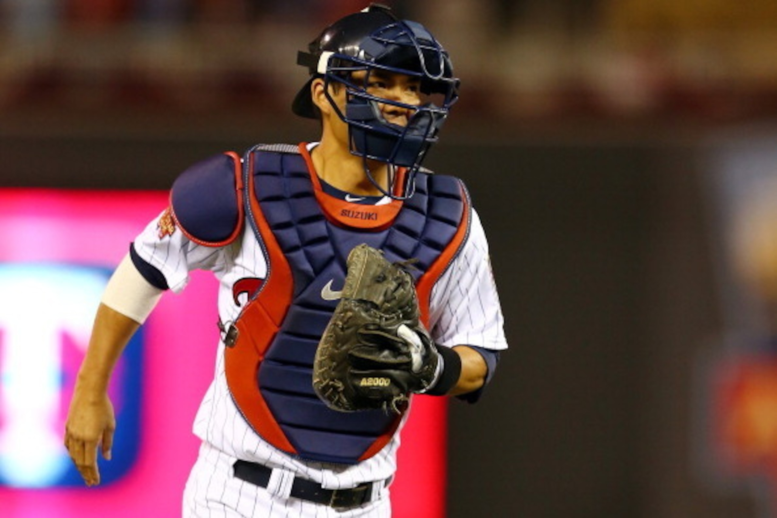 MINNEAPOLIS, MN - JULY 15:  American League All-Star Kurt Suzuki #8 of the Minnesota Twins during the 85th MLB All-Star Game at Target Field on July 15, 2014 in Minneapolis, Minnesota.  (Photo by Elsa/Getty Images)