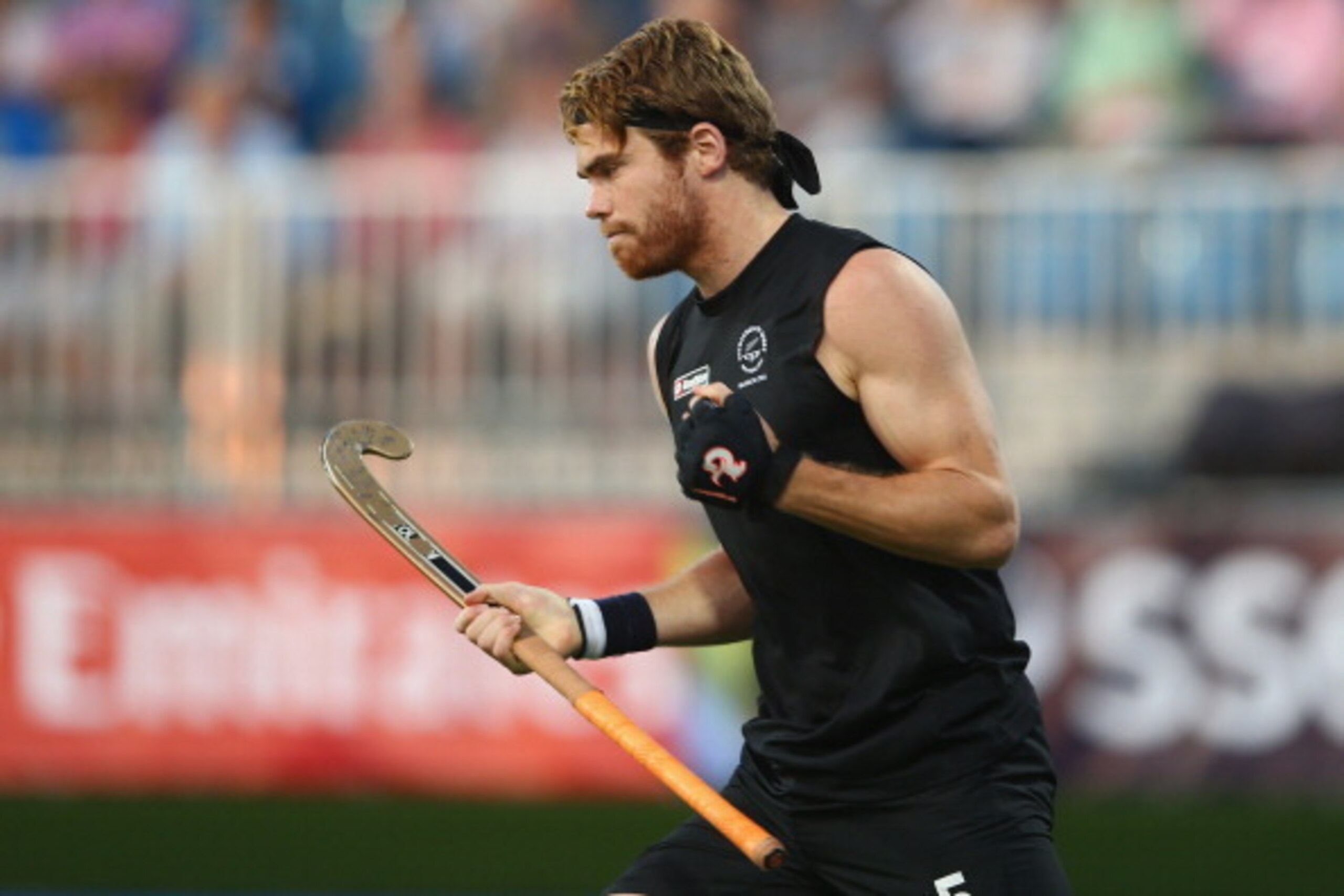 GLASGOW, SCOTLAND - JULY 24:  Andy Hayward of New Zealand celebrates scoring a goal during the Men's preliminary match between New Zealand and Canada at Glasgow National Hockey Centre during day one of the Glasgow 2014 Commonwealth Games on July 24, 2014 
