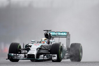 NORTHAMPTON, ENGLAND - JULY 05:  Lewis Hamilton of Great Britain and Mercedes GP drives during final practice ahead of the British Formula One Grand Prix at Silverstone Circuit on July 5, 2014 in Northampton, United Kingdom.  (Photo by Christopher Lee/Get
