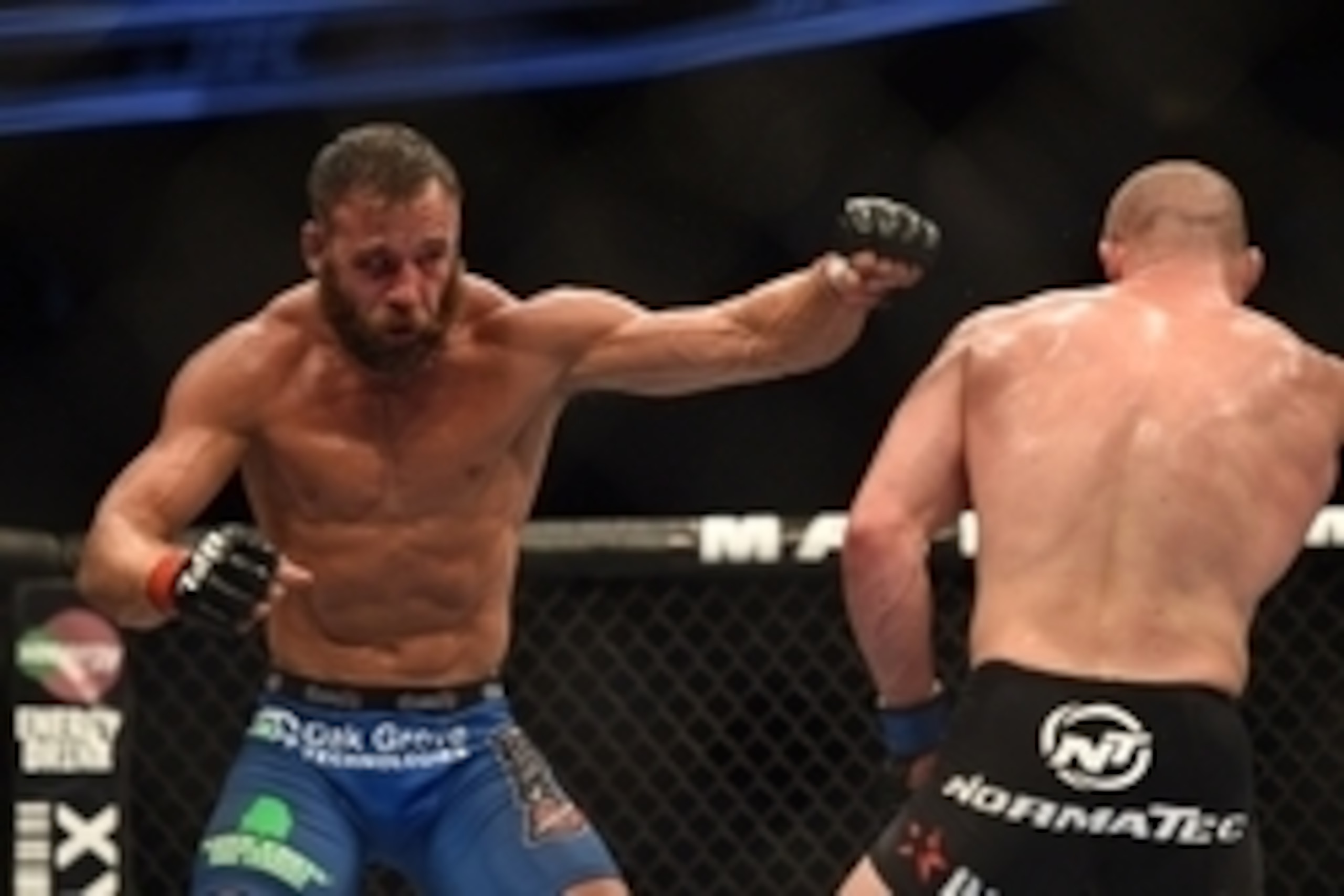 July 26, 2014; San Jose, CA, USA; Kyle Kingsbury (red gloves) fights Patrick Cummins (blue gloves) during the light heavyweight bout of the FOX UFC Saturday at SAP Center. Mandatory Credit: Kyle Terada-USA TODAY Sports
