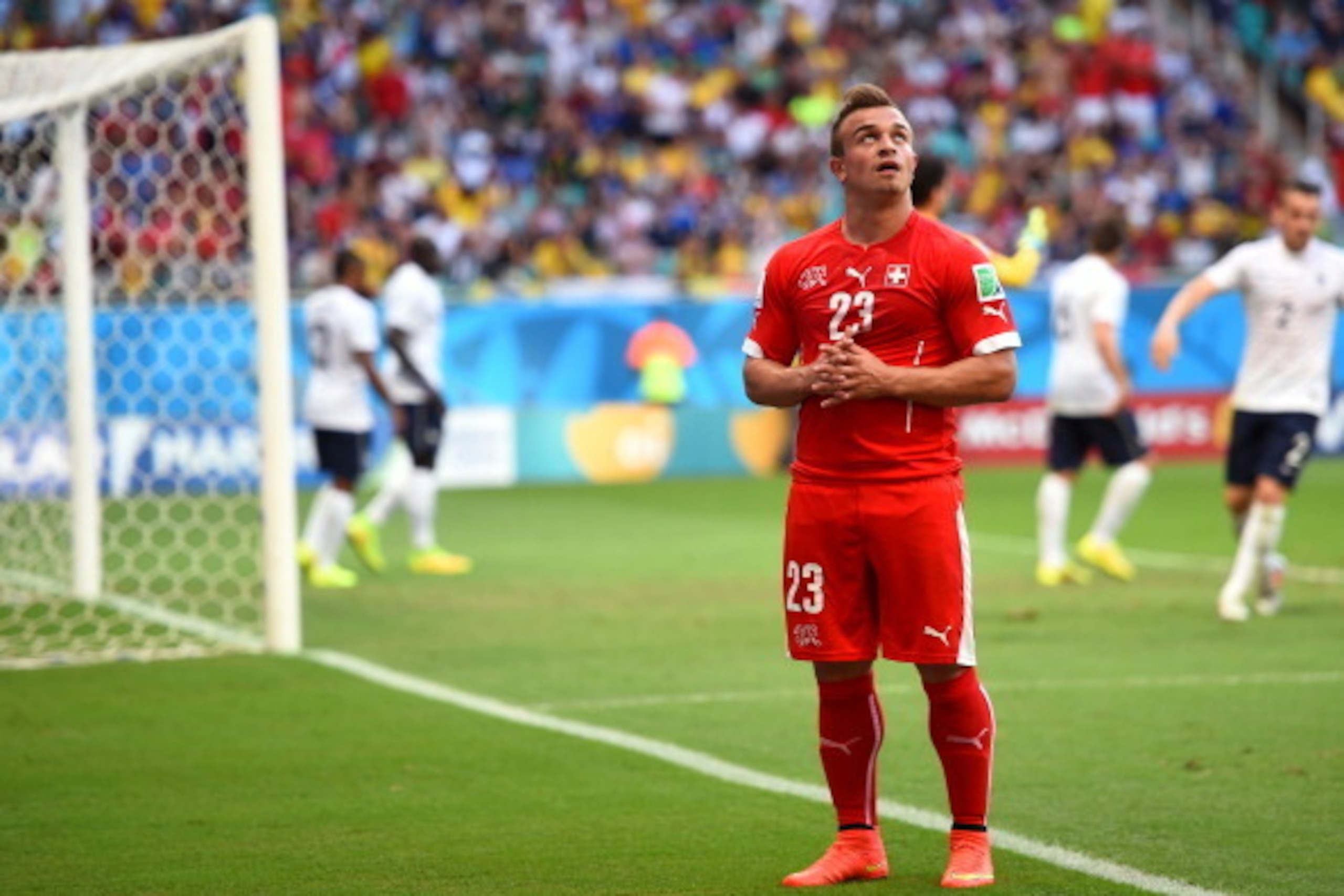 SALVADOR, BRAZIL - JUNE 20: Xherdan Shaqiri of Switzerland reacts during the 2014 FIFA World Cup Brazil Group E match between Switzerland and France at Arena Fonte Nova on June 20, 2014 in Salvador, Brazil.  (Photo by Christopher Lee/Getty Images)