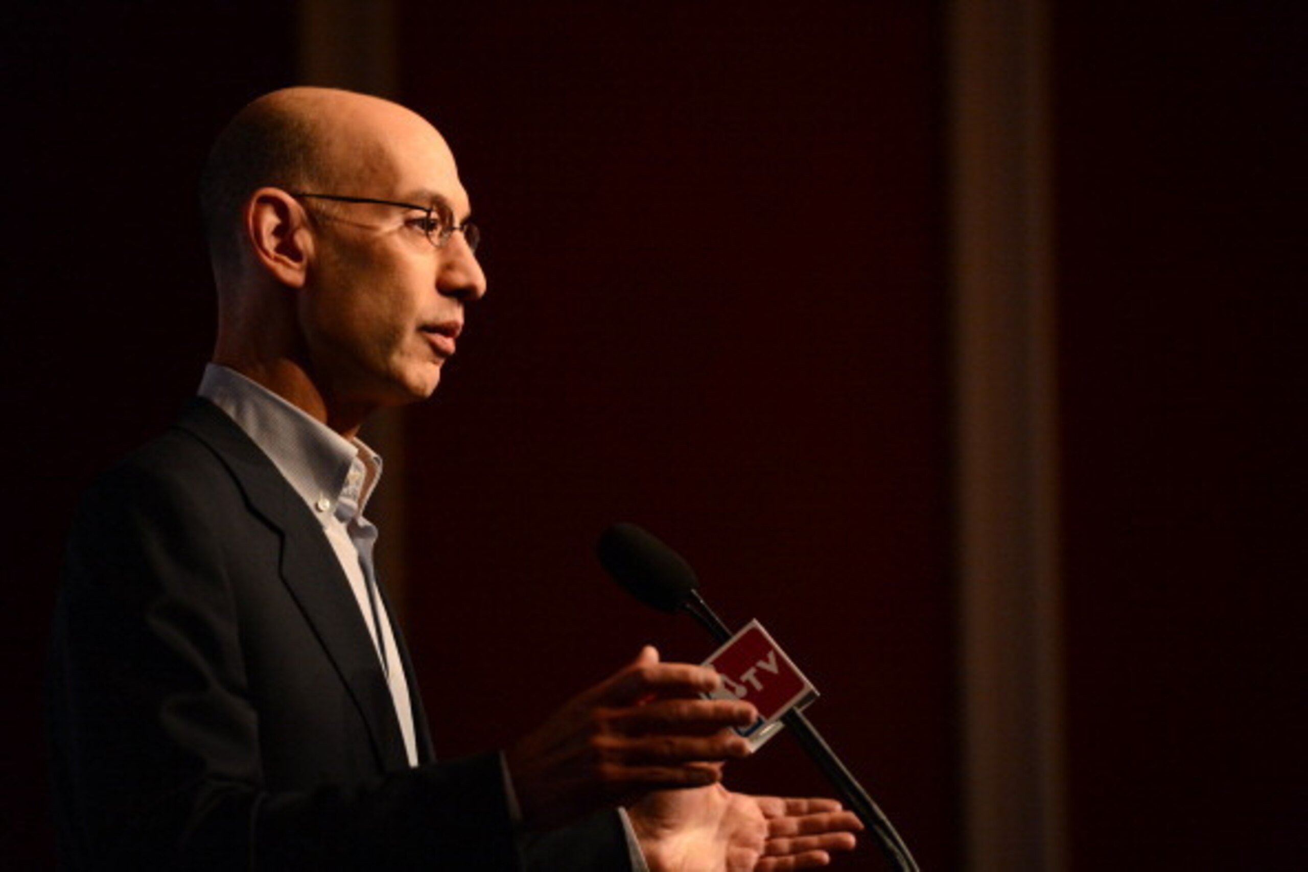 LAS VEGAS, NV - JULY 15: NBA Commissioner Adam Silver speaks at a press conference during the NBA Summer League on July 15, 2014 at the Wynn Hotel in Las Vegas, Nevada. NOTE TO USER: User expressly acknowledges and agrees that, by downloading and/or using