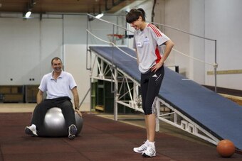 SPLIT, CROATIA - APRIL 8 : High Jump World Champion  Blanka Vlasic of Croatia is watched by her father and coach Josko Vlasic during training on April 08, 2008 in Split, Croatia (Photo by Gary M. Prior/Getty Images).